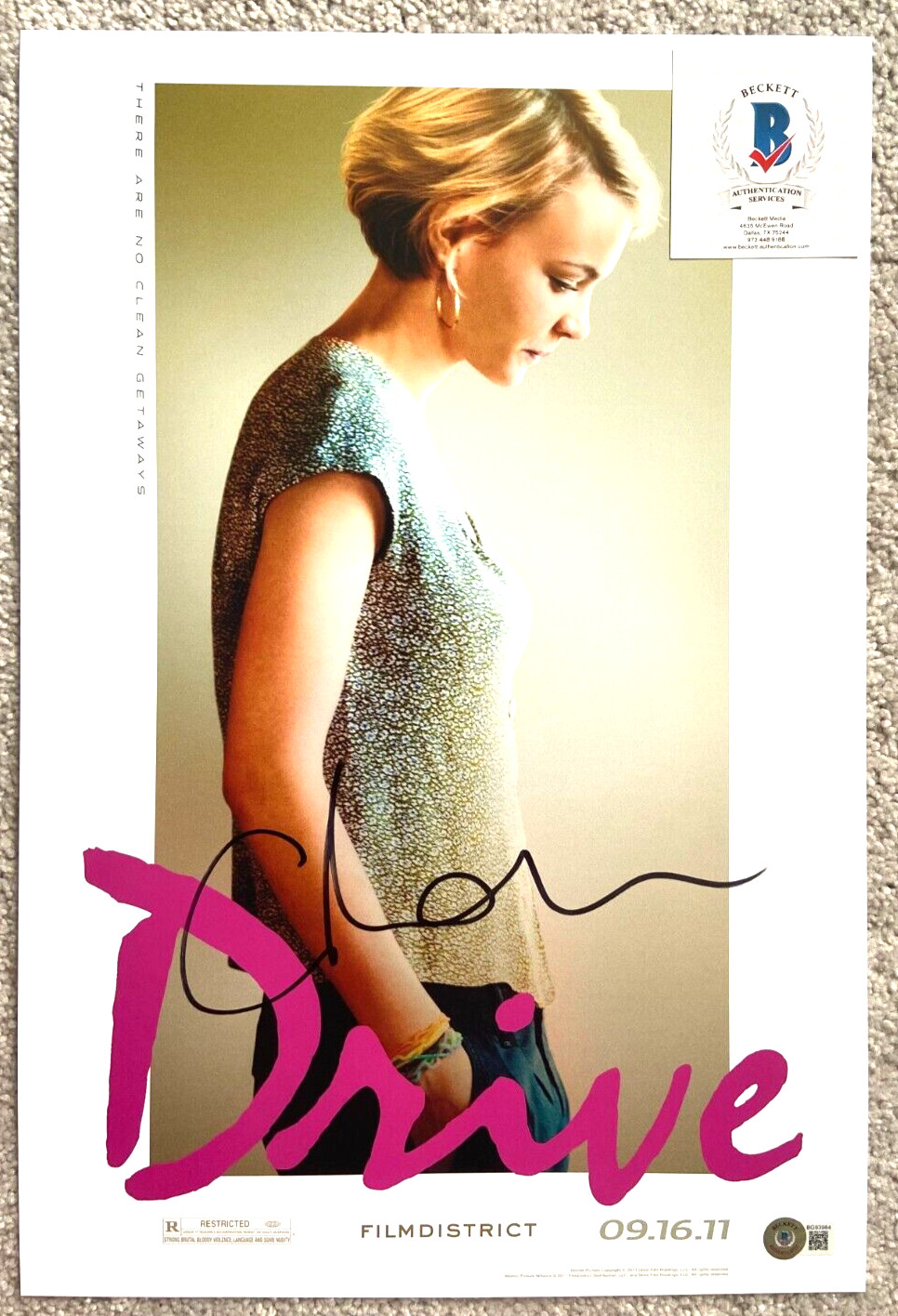 CAREY MULLIGAN SIGNED DRIVE 12x18 MOVIE POSTER PHOTO PROMISING YOUNG WOMAN BAS