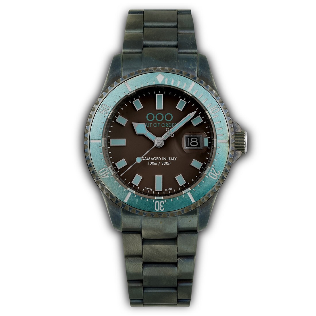 Out of Order CASANOVA Steel Swiss Made Brown Quartz Turquoise Men\'s Watch