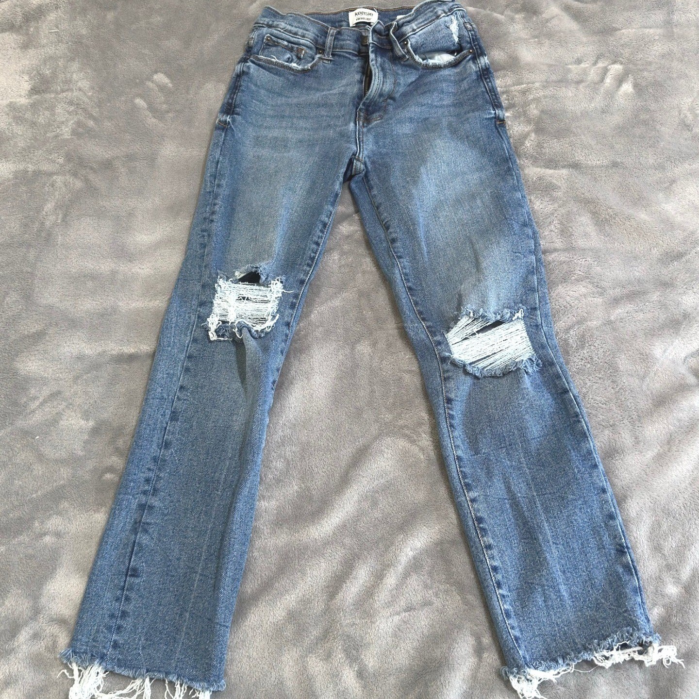 Kensie Vintage Luxe The Slim Jeans Womens 2 26 Distressed Raw Hem Stretch Denim