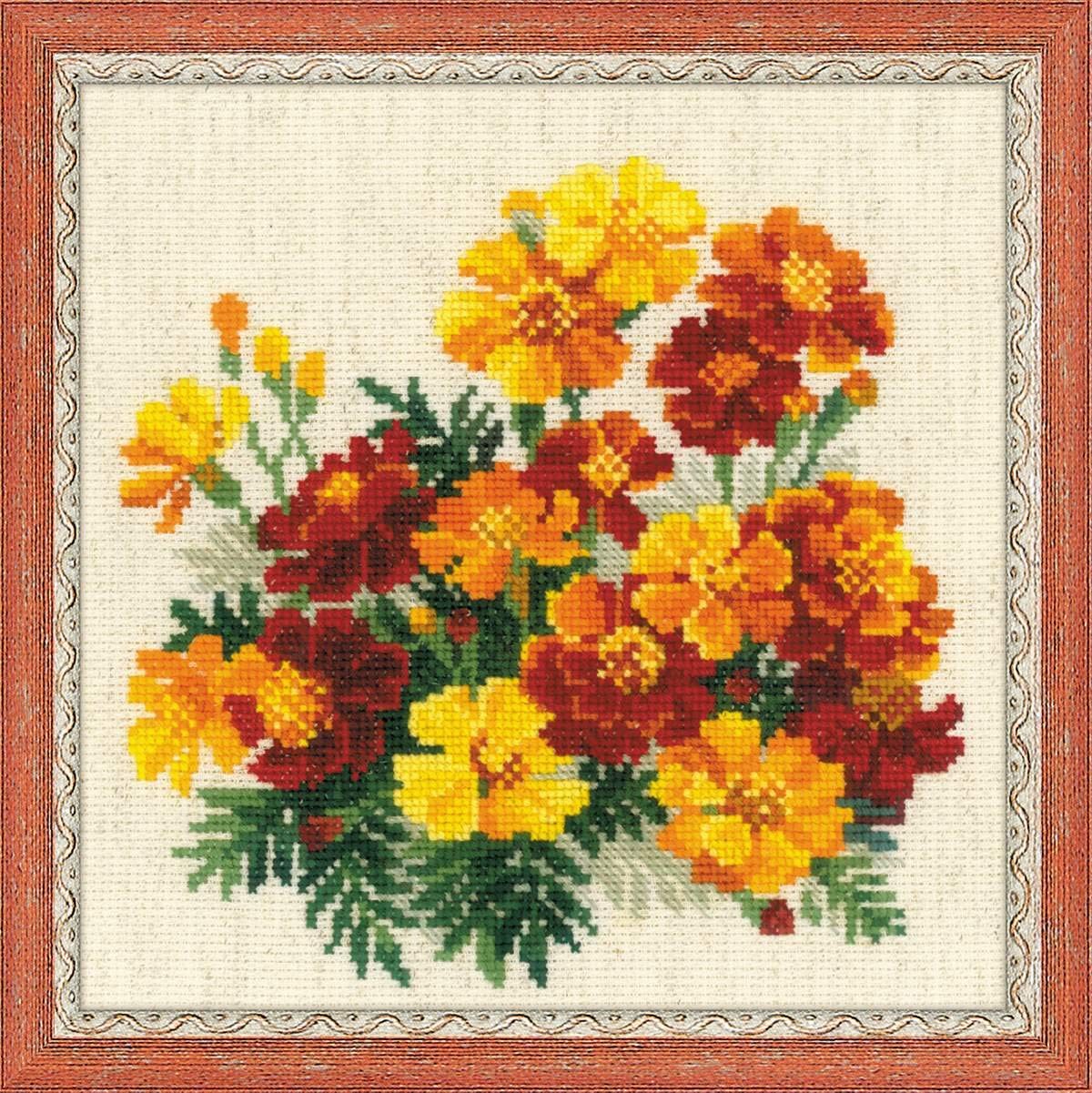 RIOLIS Marigolds R1556 Cross Stitch Kit 7.75\ RIOLIS Marigolds R1556 Cross Stitch Kit 7.75\