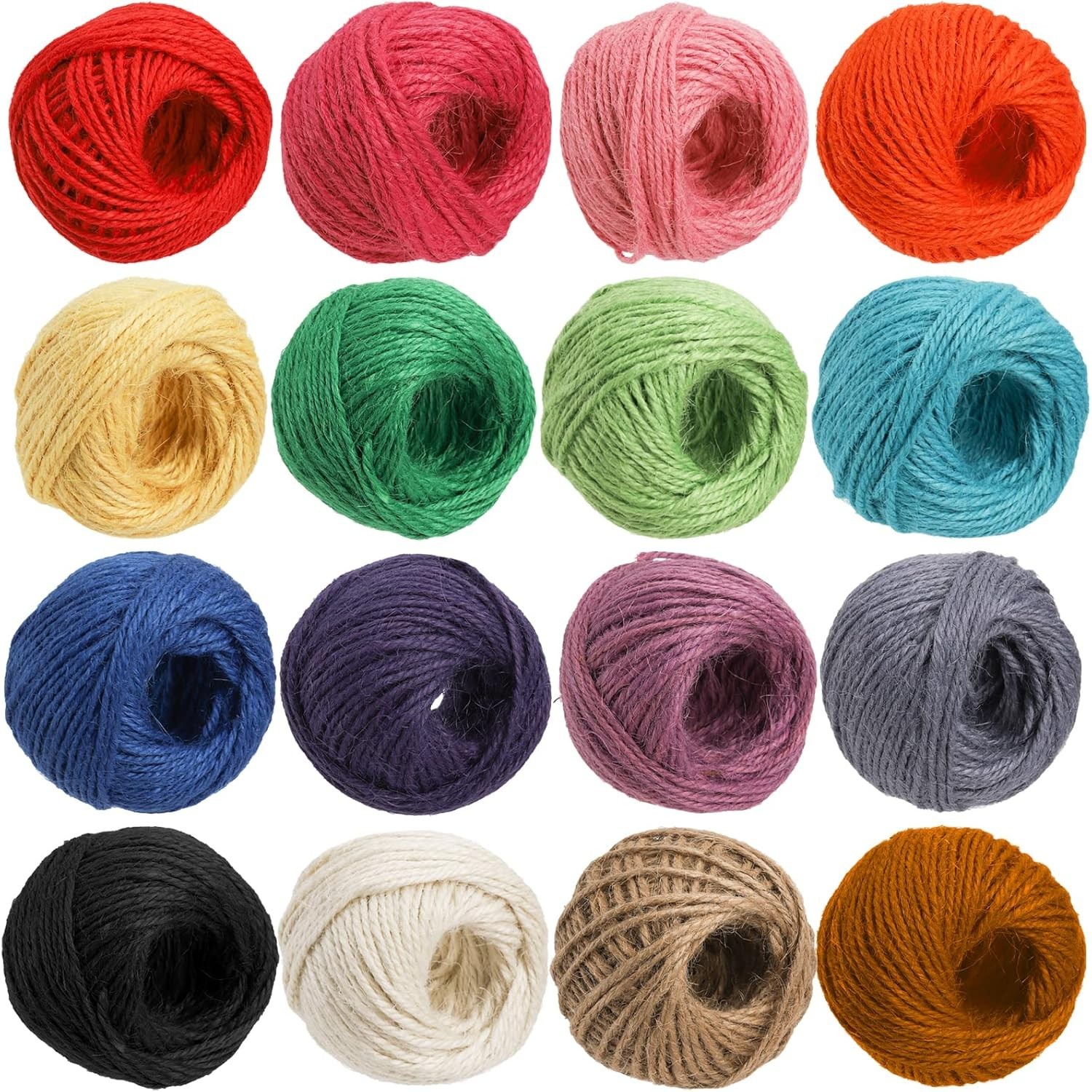 16 Rolls Colored Jute Twine, 1312 Feet 16 Colors Jute String, 2mm 3 Ply Craft...