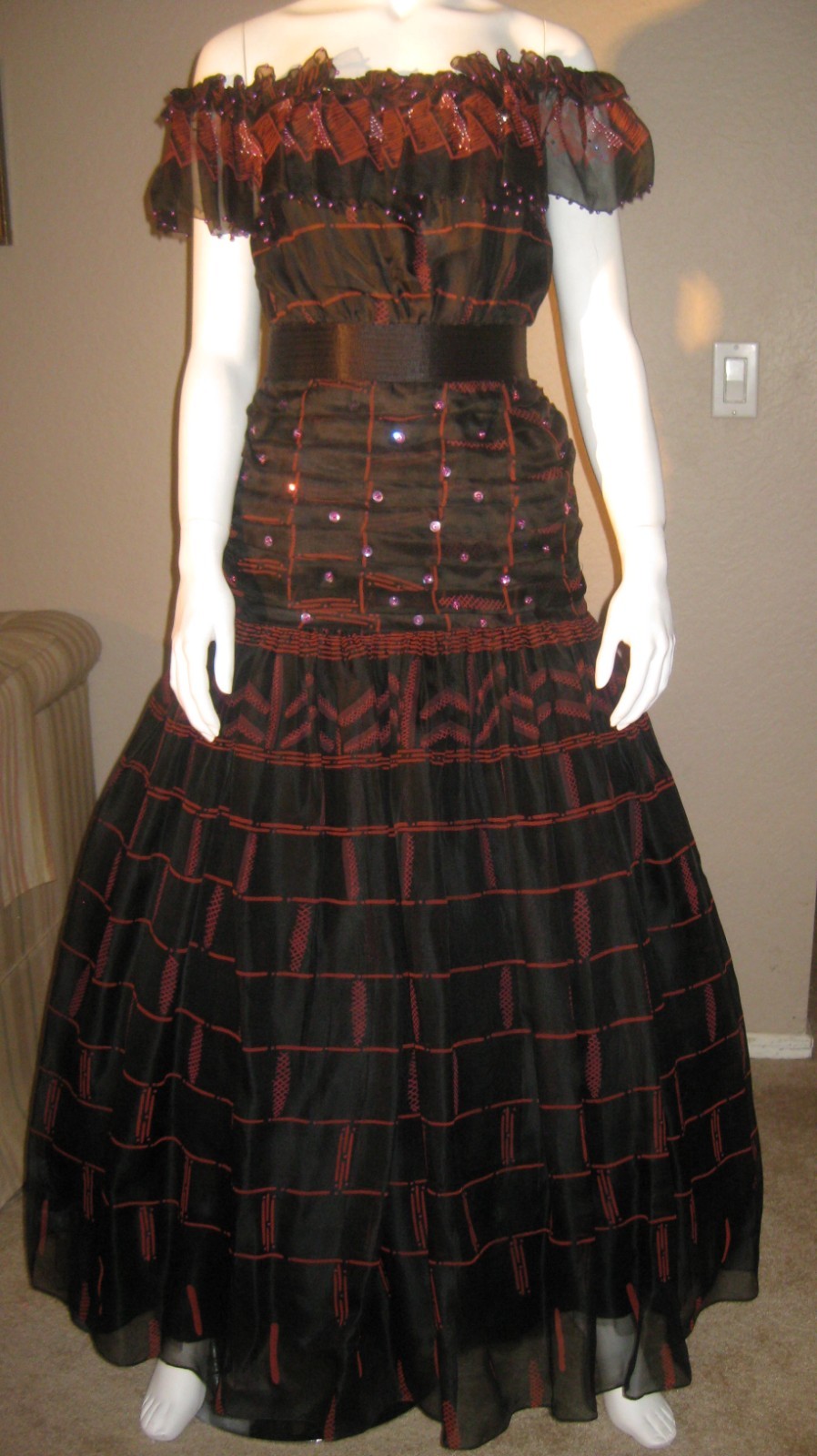 Vintage Zandra Rhodes 1980s Haute Couture Black Silk & Sequined Beaded Ball Gown