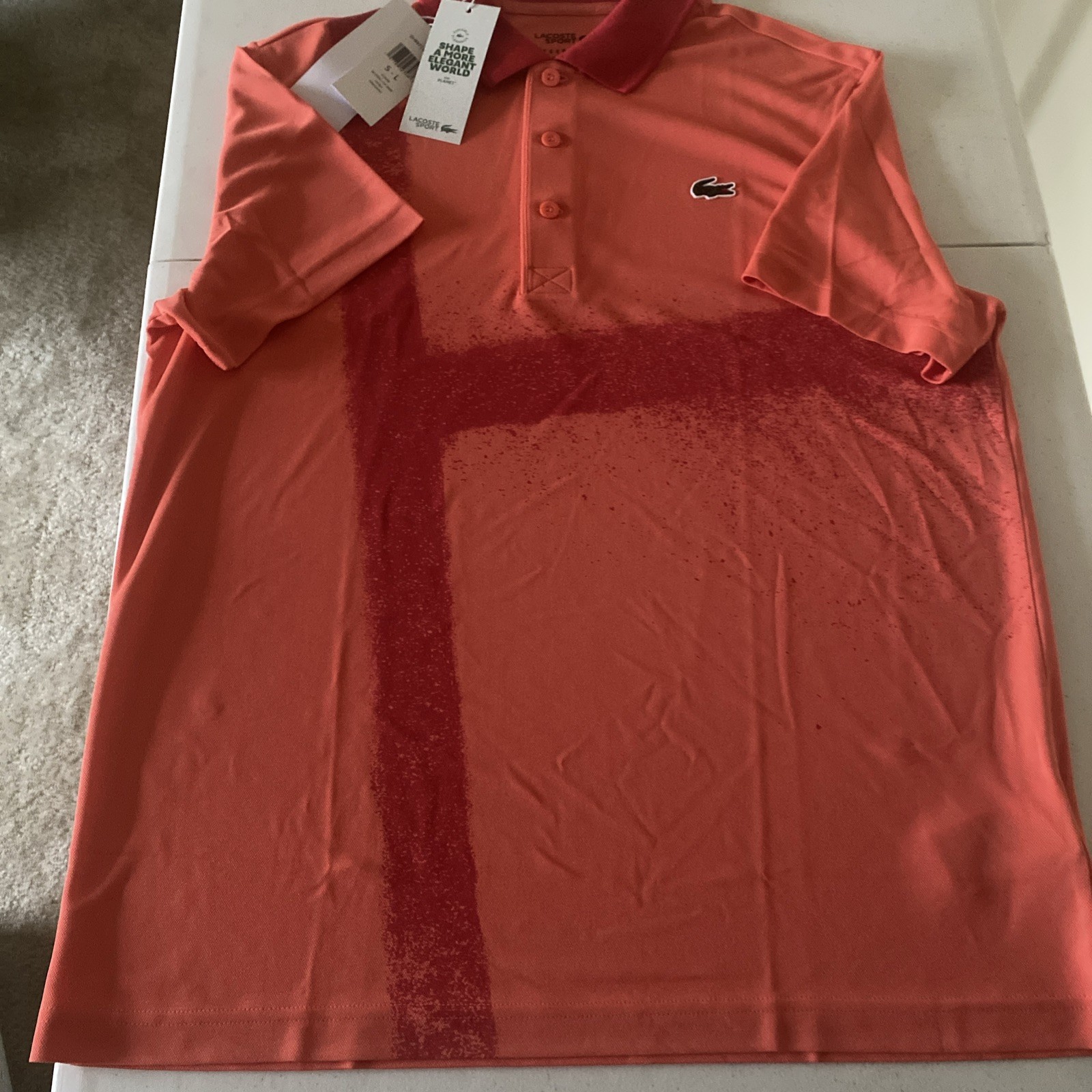 Lacoste Novak Djokovic Regular Fit Orange Court Print Line Polo Size Large Lacoste Novak Djokovic Regular Fit Orange Court Print Line Polo Size Large