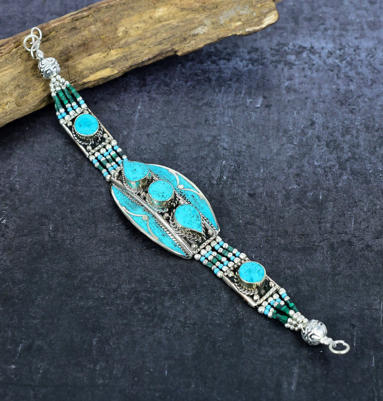 Blue Turquoise Gemstone Handmade 925 Sterling Silver Jewelry Nepali Bracelet Blue Turquoise Gemstone Handmade 925 Sterling Silver Jewelry Nepali Bracelet