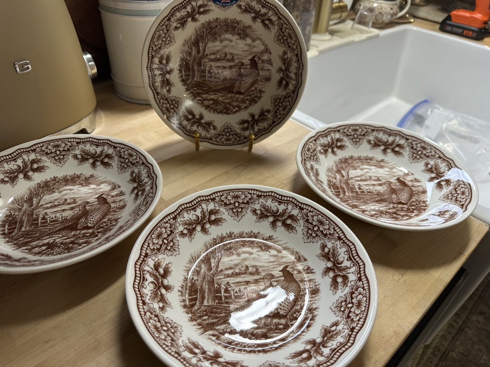 Royal Stafford Thanksgiving Brown HOMELAND PHEASANT BOWLS Set of 4 All Brown Royal Stafford Thanksgiving Brown HOMELAND PHEASANT BOWLS Set of 4 All Brown