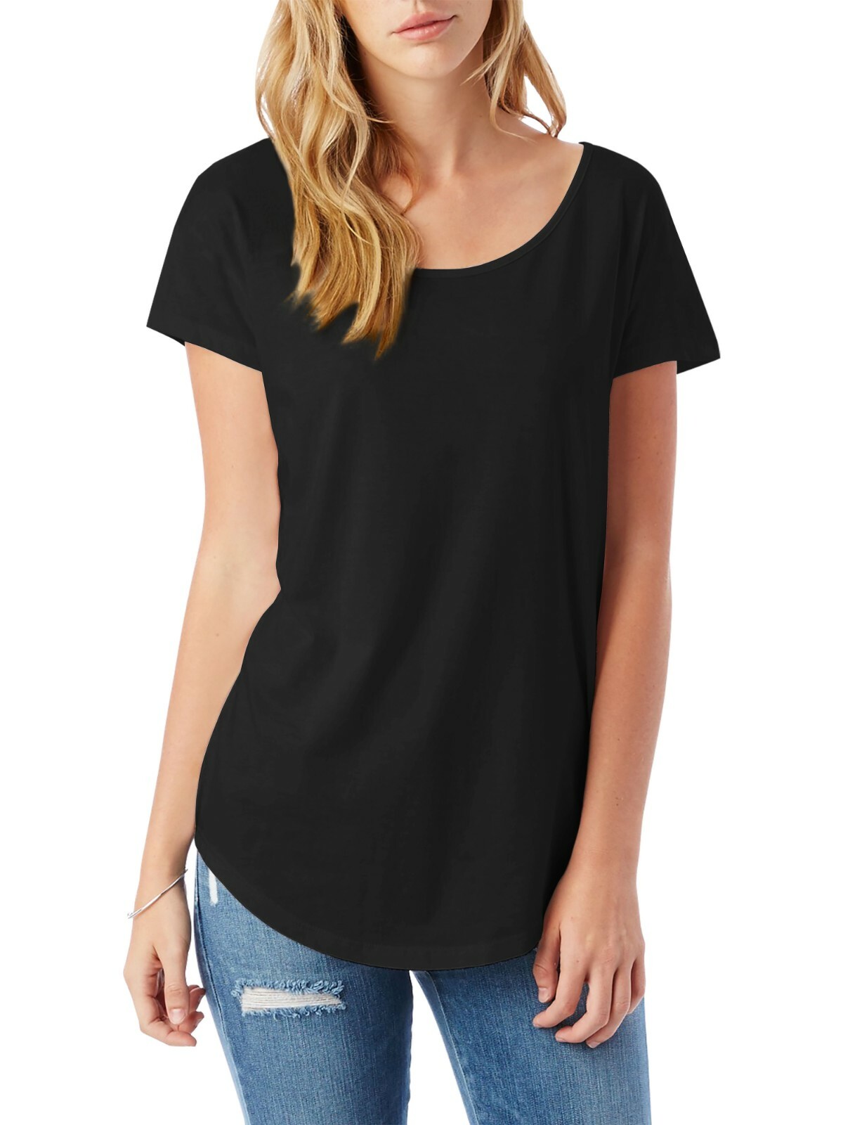 Women Basic Longline Tee Solid Top Plain Cotton T-Shirt Stretch Tight Crew Neck