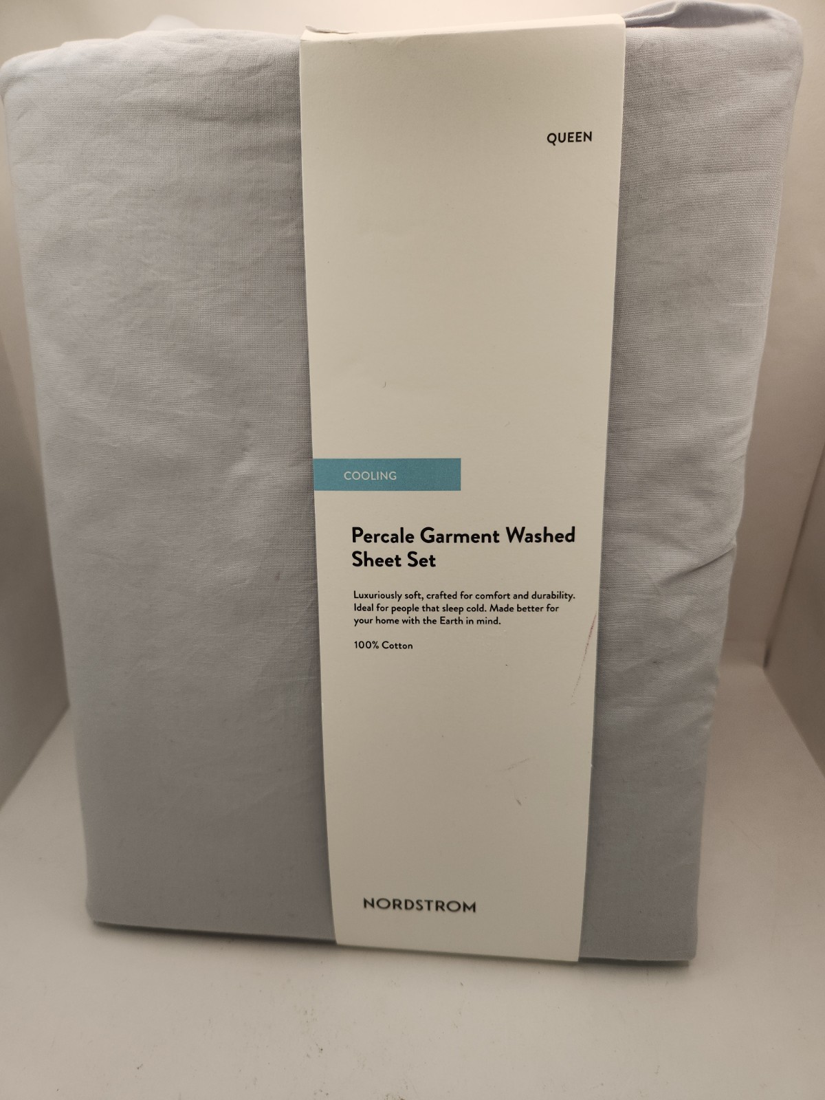 NEW Nordstrom Percale Garment Washed Sheet Set. Cooling Blue Drift. QUEEN... NEW Nordstrom Percale Garment Washed Sheet Set. Cooling Blue Drift. QUEEN...