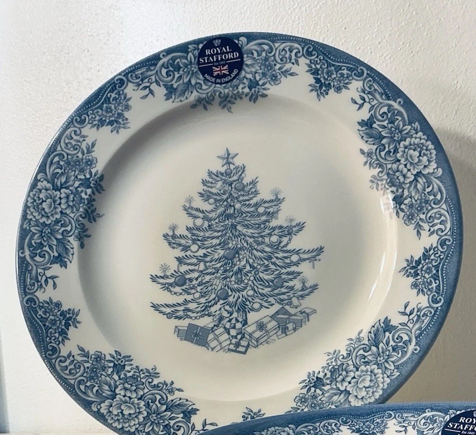New Royal Stafford Christmas Tree Blue Dinner Plate 11”