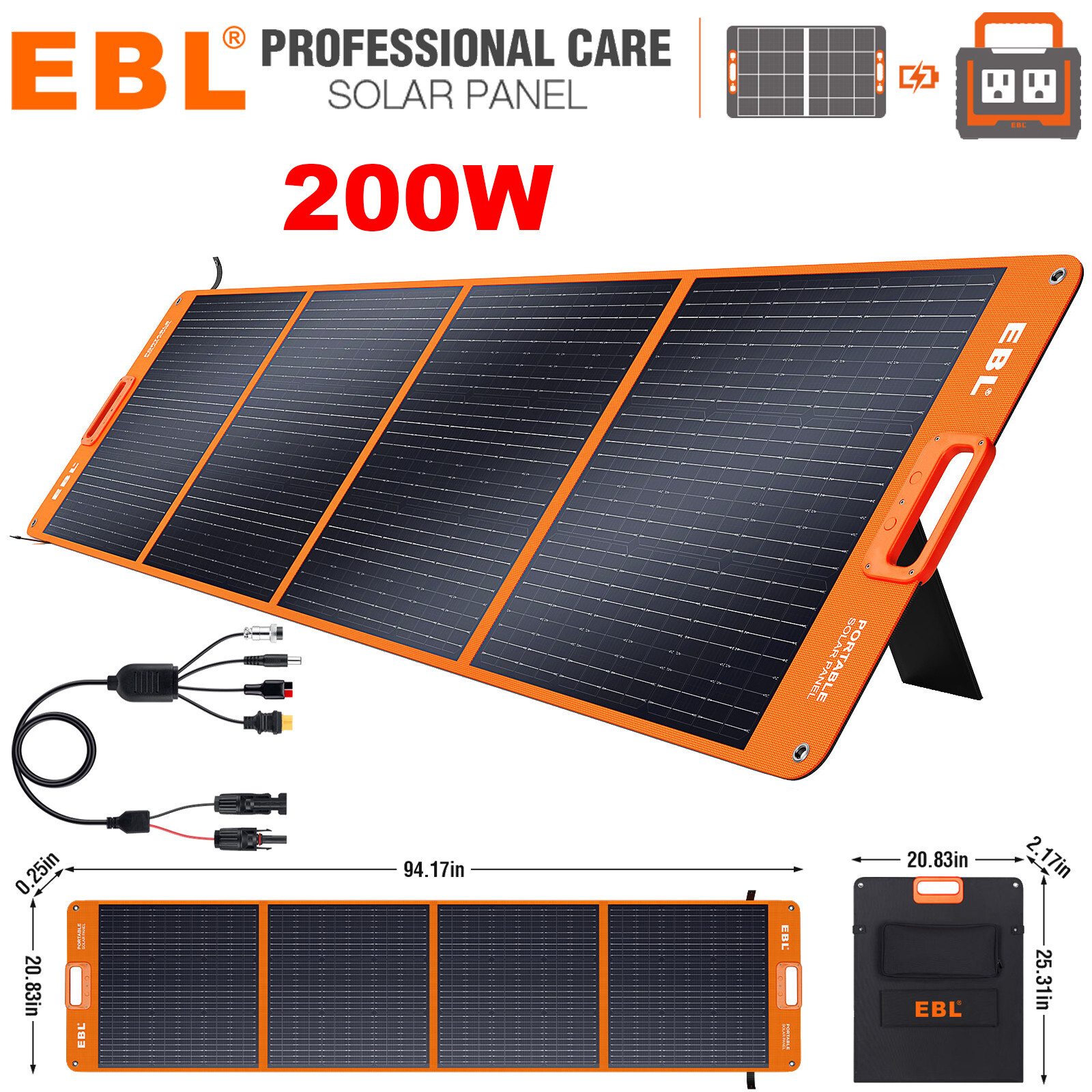 EBL 200W Foldable Portable Solar Panel for Power Station Solar Generator RV