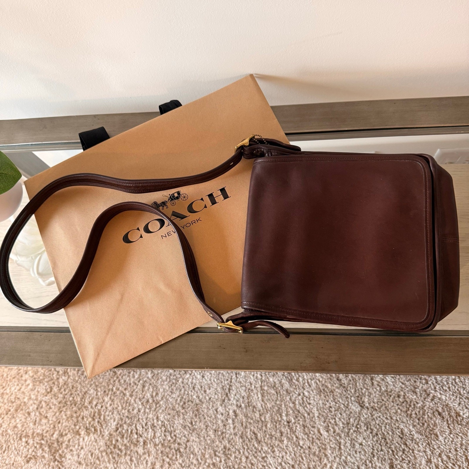 Vintage Coach 9144 Brown Leather Messenger Crossbody Bag Legacy Studio Flap