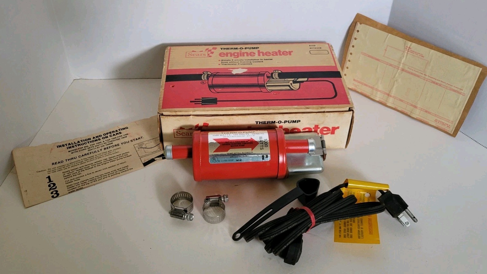 Vtg. Sears Therm-O-Pump 1978 Engine Heater Cold Weather 1000W 120V Vtg. Sears Therm-O-Pump 1978 Engine Heater Cold Weather 1000W 120V