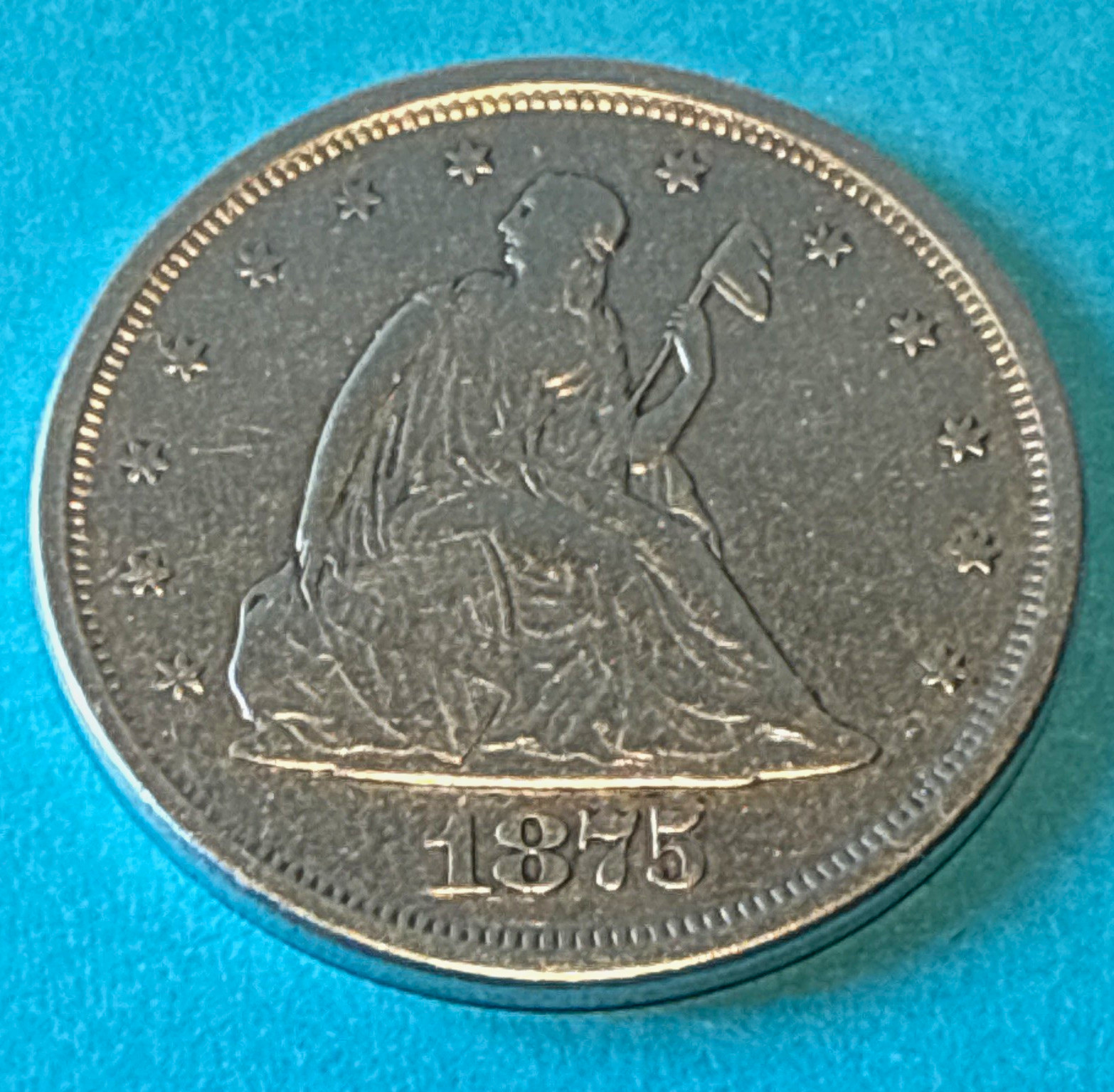1875-S Seated Liberty 20C Twenty Cent Silver Coin Business Strike Reeded Edge