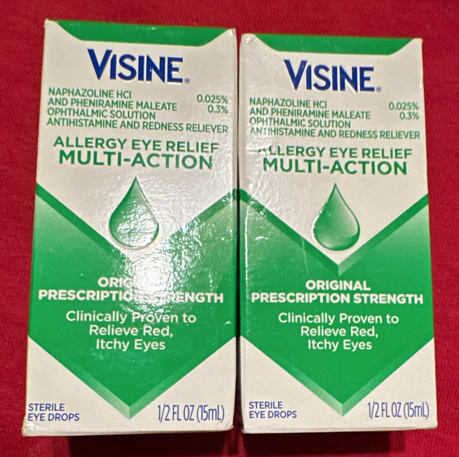 2 x Visine Allergy Eye Relief Multi-Action Sterile Eye Drops 1/2 fl oz (15 mL) 2 x Visine Allergy Eye Relief Multi-Action Sterile Eye Drops 1/2 fl oz (15 mL)