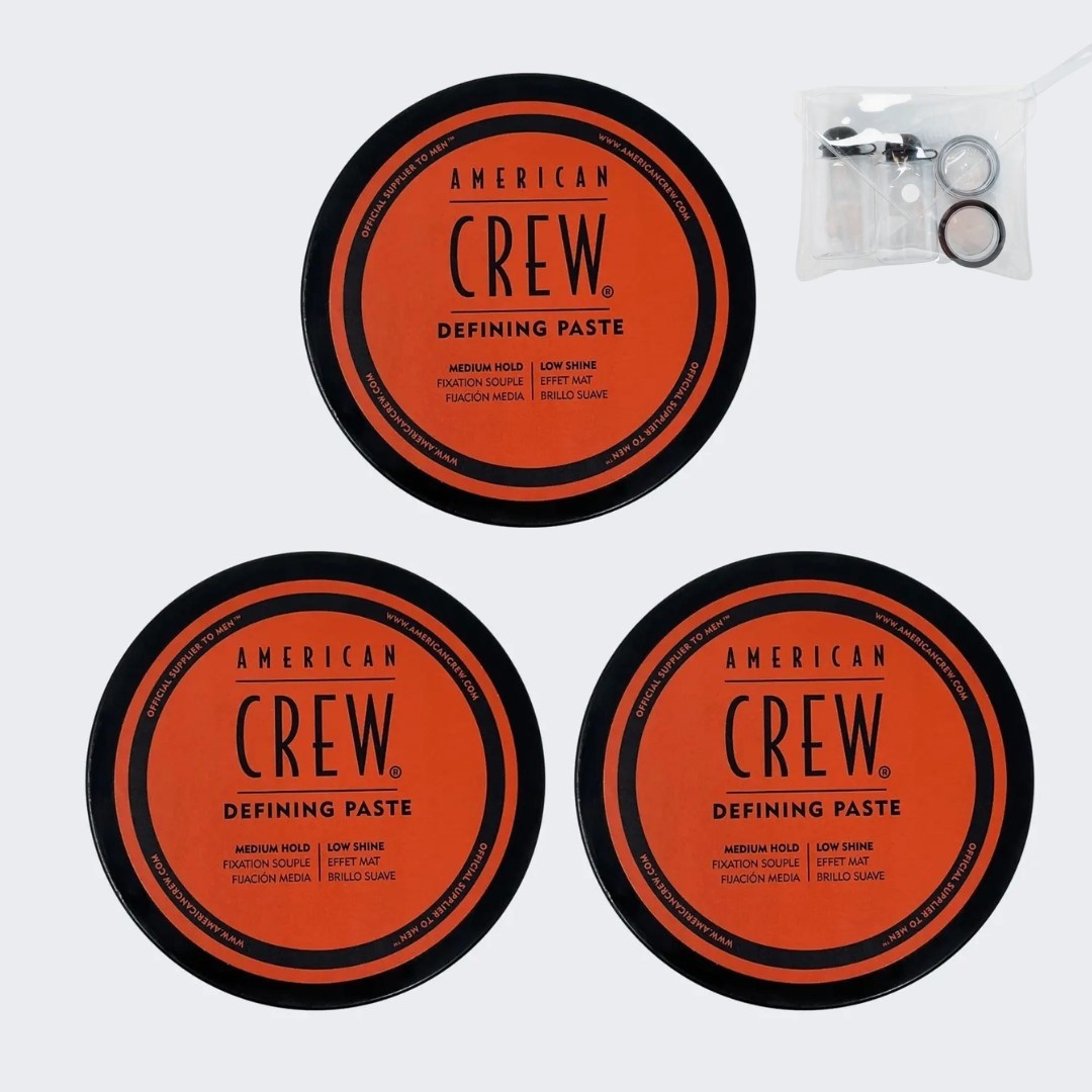 American Crew Defining Paste Medium Hold Matte (pack of 3) + FREE 4PC Travel Kit