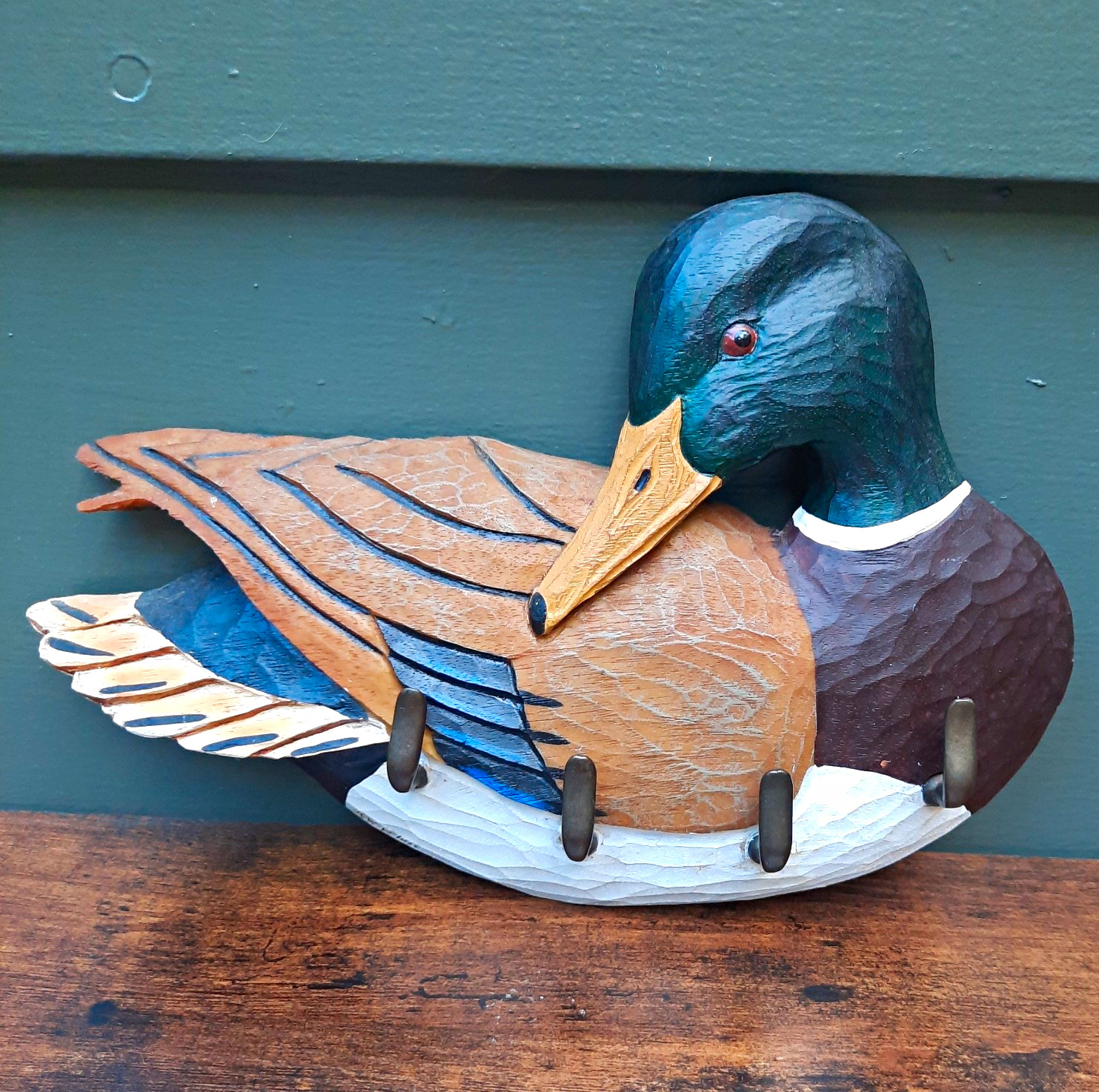 Big Sky Carvers Mallard Duck Key Holder Signed KW White Big Sky Carvers Mallard Duck Key Holder Signed KW White