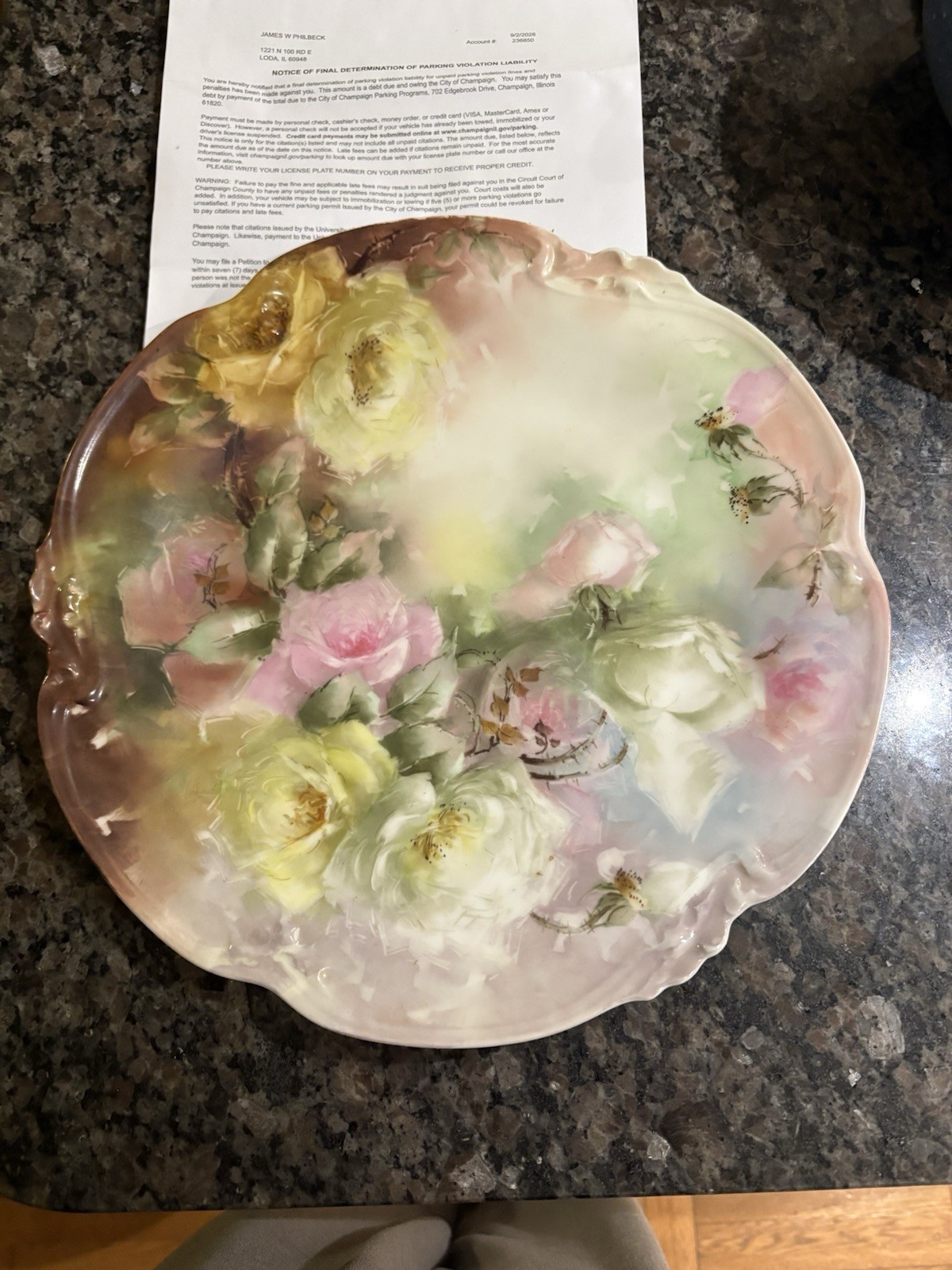 Antique Limoges Rose Plate Hand Painted Gold Gilt Scalloped CA France