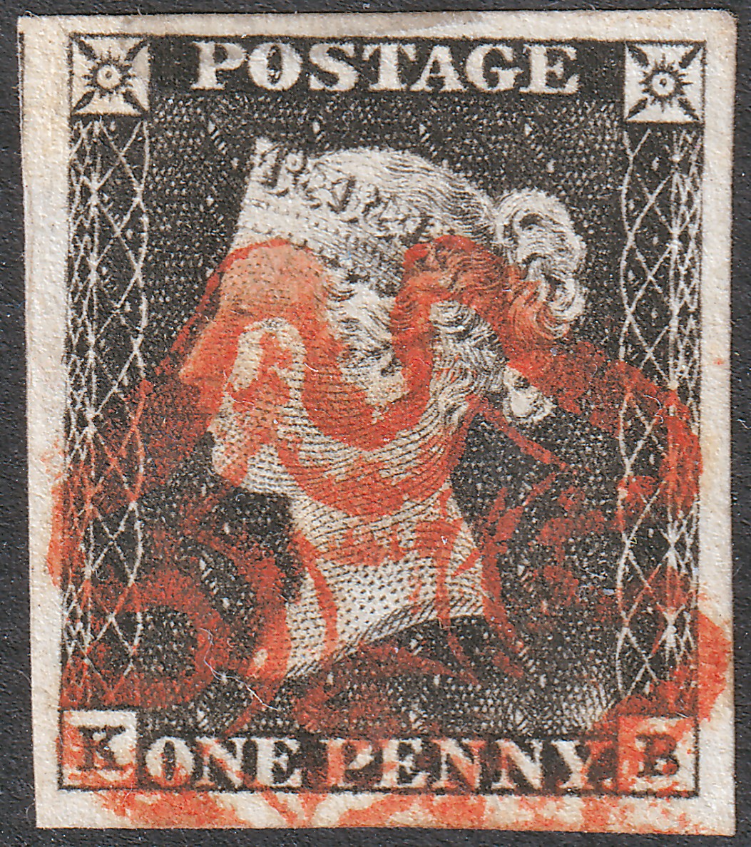 1840 AS2 SG3 1d GREY BLACK PLATE 1a SUPERB USED 4 MARGINS RED MALTESE CROSS (KB)