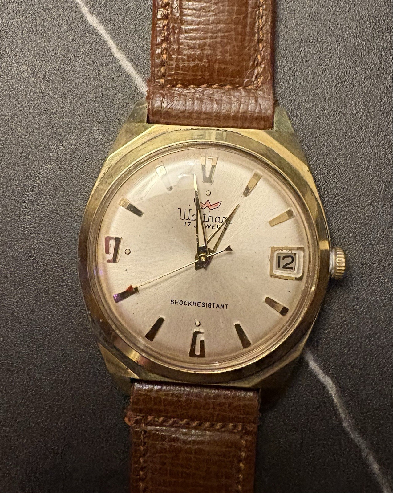 Waltham R614 Mens Watch 17j Manual Winding Date Art-deco Red Arrow - Running Waltham R614 Mens Watch 17j Manual Winding Date Art-deco Red Arrow - Running
