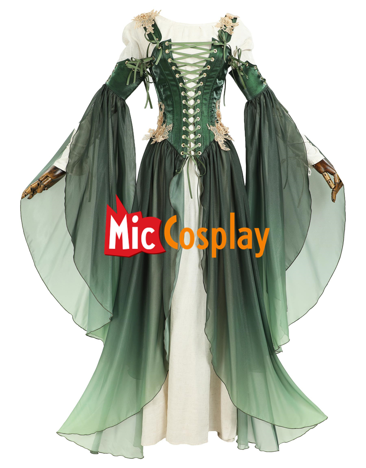 Medieval Renaissance Costume Elf Style Green Dress with Sleeves Cosplay Costume Medieval Renaissance Costume Elf Style Green Dress with Sleeves Cosplay Costume