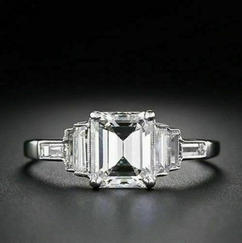 14K White Gold 3.00CT Emerald Cut Lab Created Diamond Women's Anniversary Ring