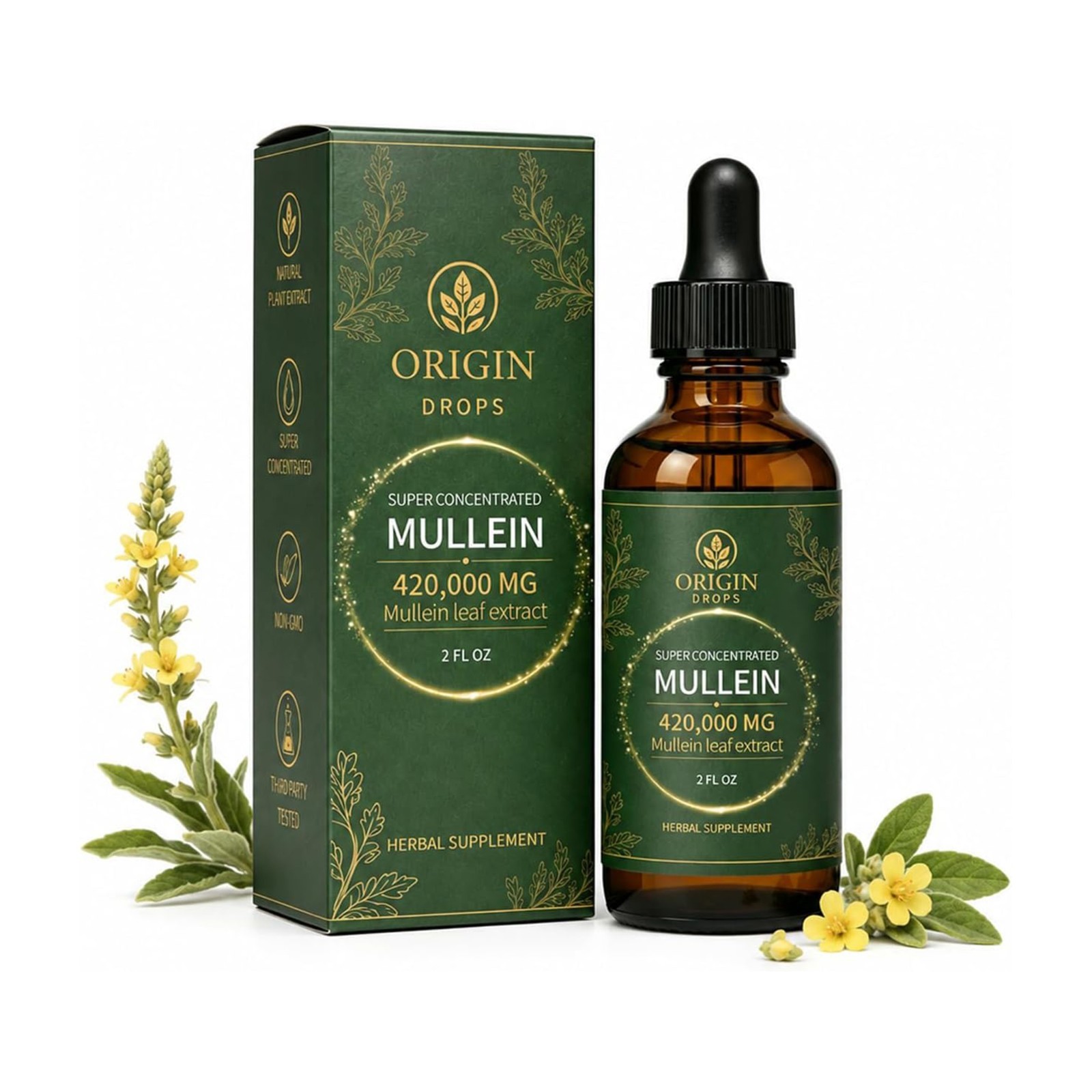 Origin Drops Mullein Drops for Lungs, Natural Botanical Supplement for Daily