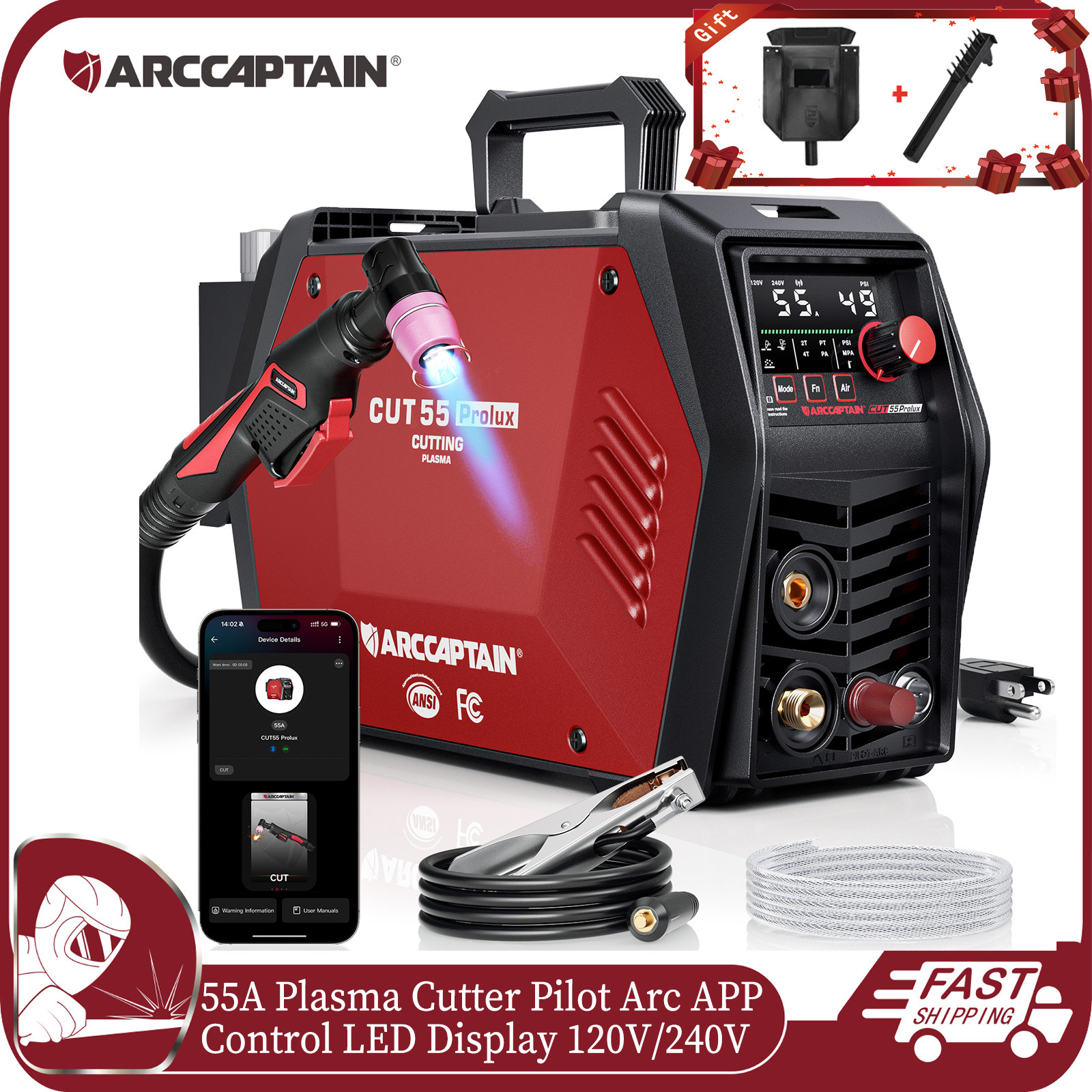 ARCCAPTAIN iControl CUT55 Prolux Plasma Cutter Non-Touch Pilot Arc 120V/240V New