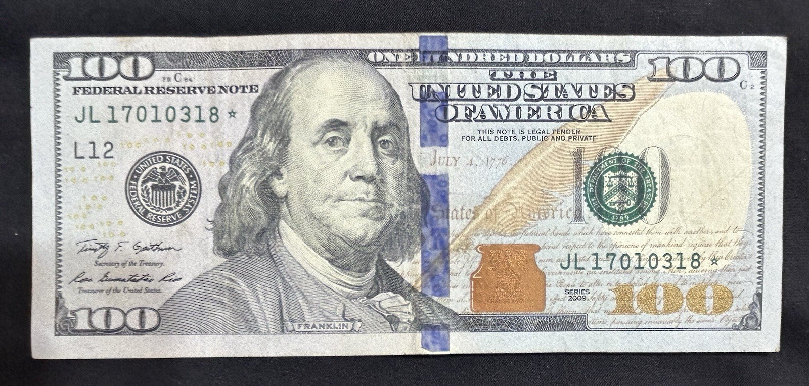2009 ~ $100 Dollar Bill Star Note Rare 01/03/18 Birthday Note Bday JL17010318 2009 ~ $100 Dollar Bill Star Note Rare 01/03/18 Birthday Note Bday JL17010318