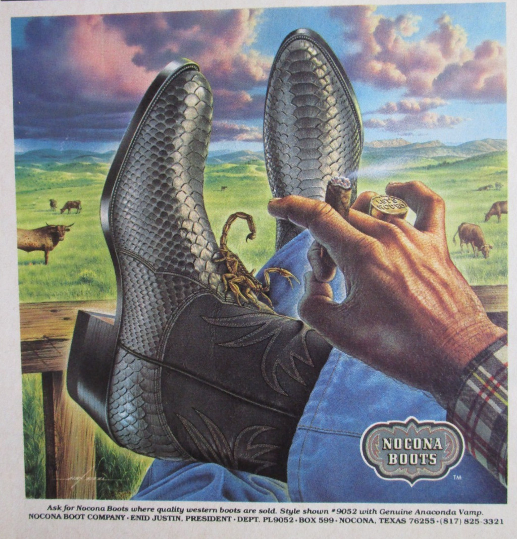 1980 NOCONA Western Cowboy Boots Print Ad ~ SCORPION w/ Alex Ebel Art 1980 NOCONA Western Cowboy Boots Print Ad ~ SCORPION w/ Alex Ebel Art