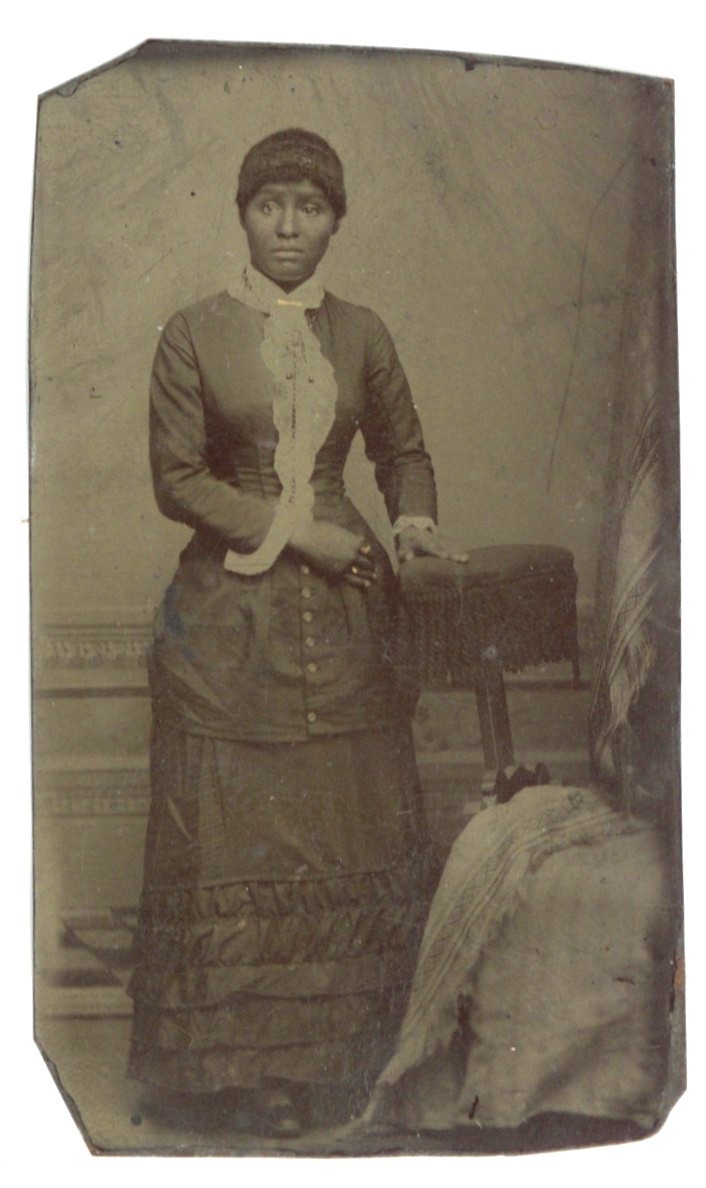 Wealthy African American Female Tintype 1860 Jewelry Hoop Dress Black Q9641