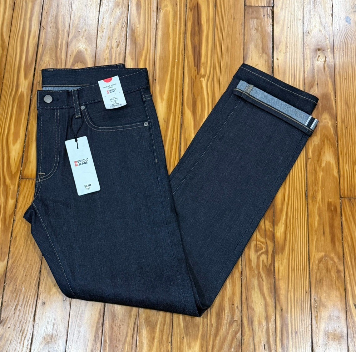 Uniqlo Stretch Selvedge Slim-Fit Straight Jeans Raw Denim Men\'s Size 32x32 NWT