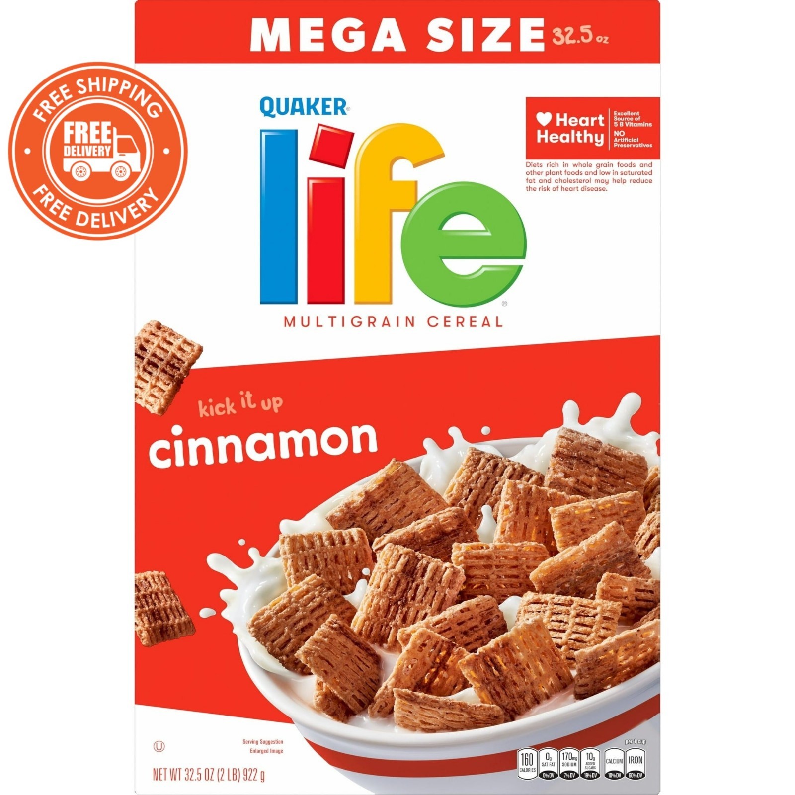 Quaker Life Cinnamon Cereal, Mega Size (32.5 oz)