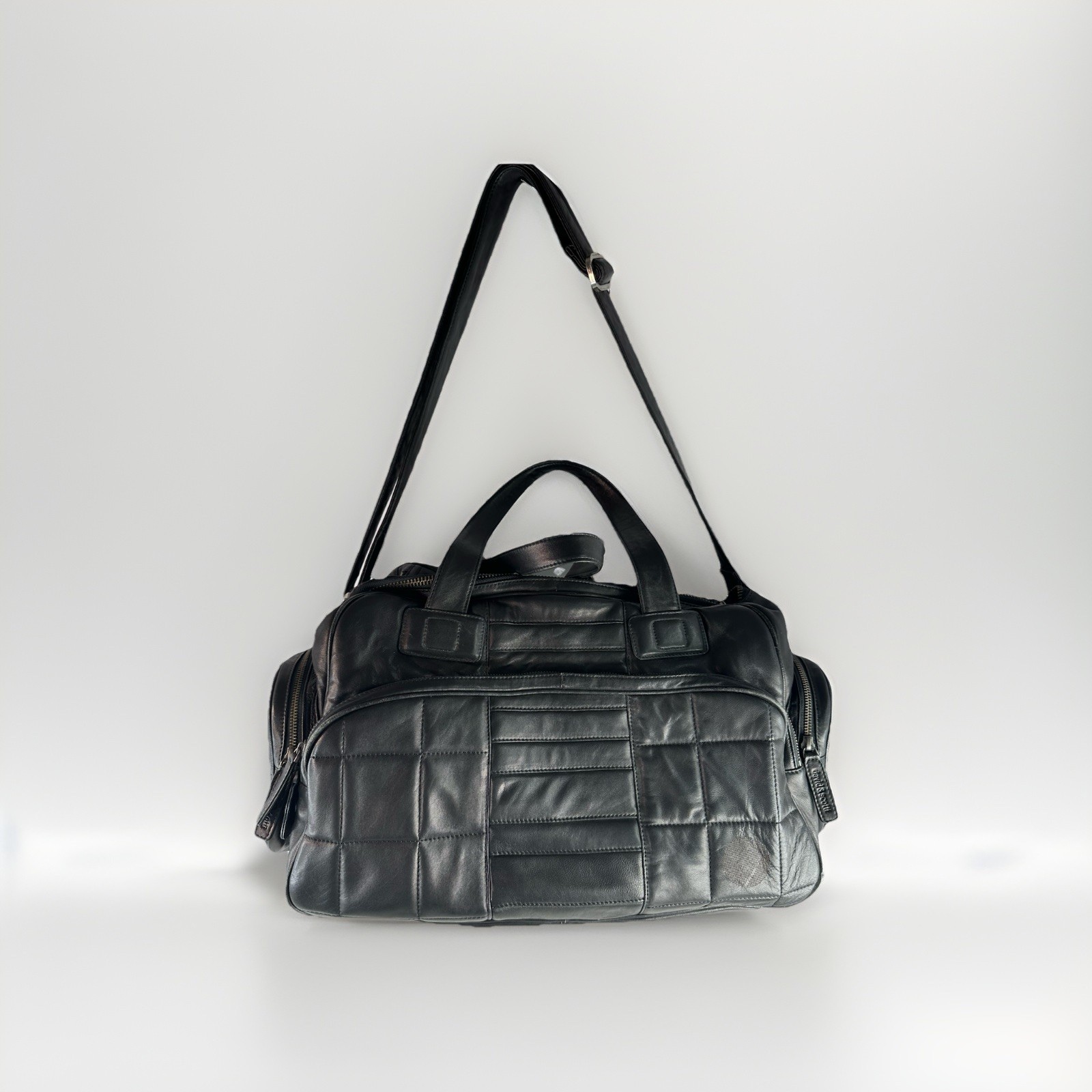RARE Y2K David & Scotti Black Quilted Leather Weekender D uffle Bag - EUC
