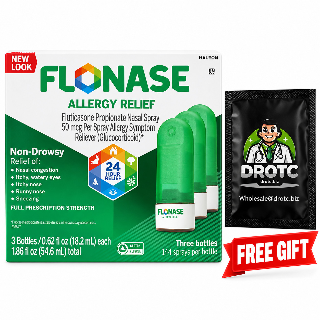 Flonase Allergy Relief Fluticasone Nasal 3 Bottles Each + Free Eye Wipe EXP 6/27 Flonase Allergy Relief Fluticasone Nasal 3 Bottles Each + Free Eye Wipe EXP 6/27