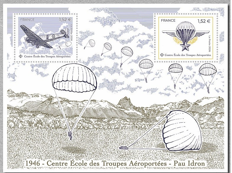 france 2026 Airborne Troops Training 80 years 1946 Military Parachutist ms2v mnh france 2026 Airborne Troops Training 80 years 1946 Military Parachutist ms2v mnh