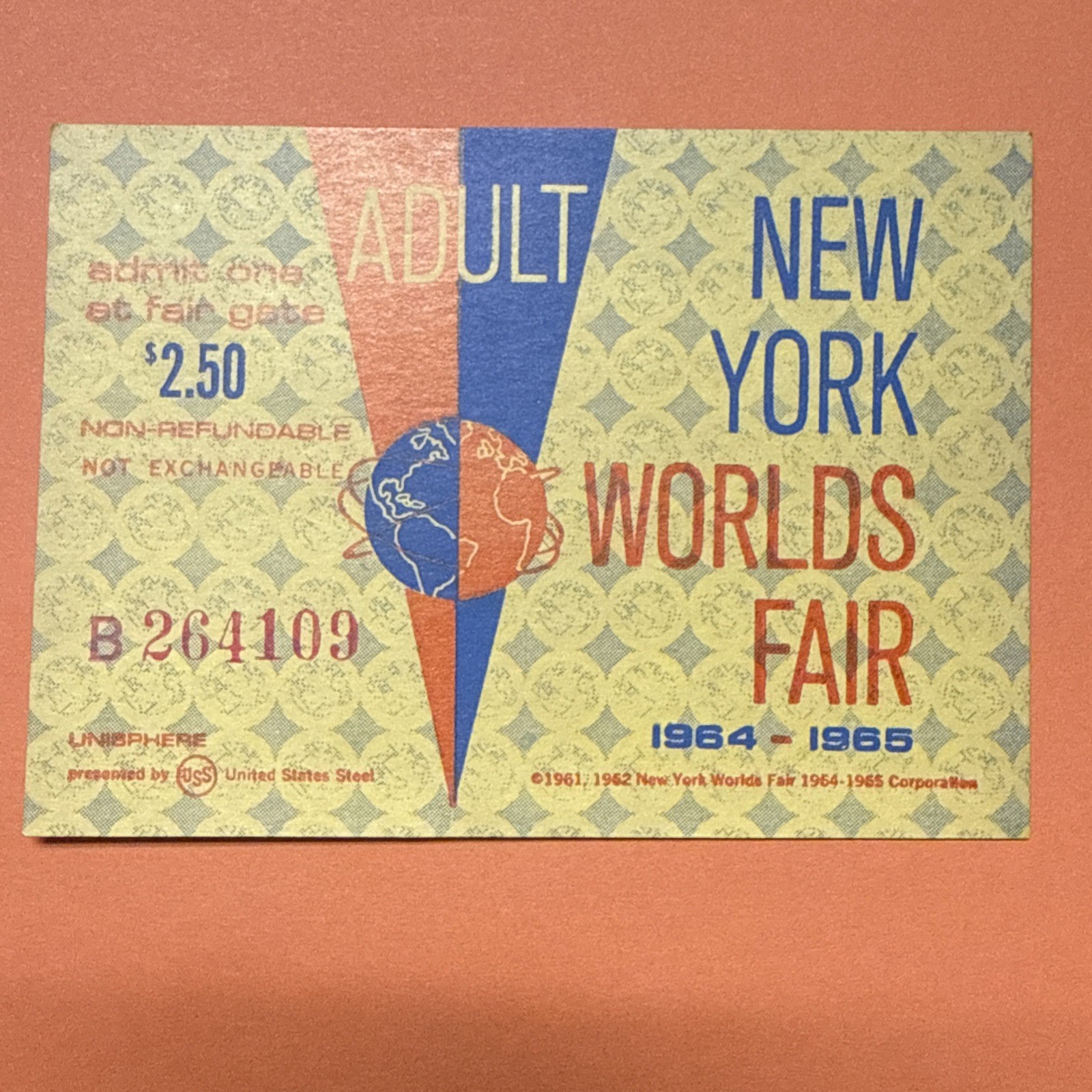 VINTAGE 1964-1965 NEW YORK WORLD'S FAIR ADULT TICKET Never Used VINTAGE 1964-1965 NEW YORK WORLD'S FAIR ADULT TICKET Never Used