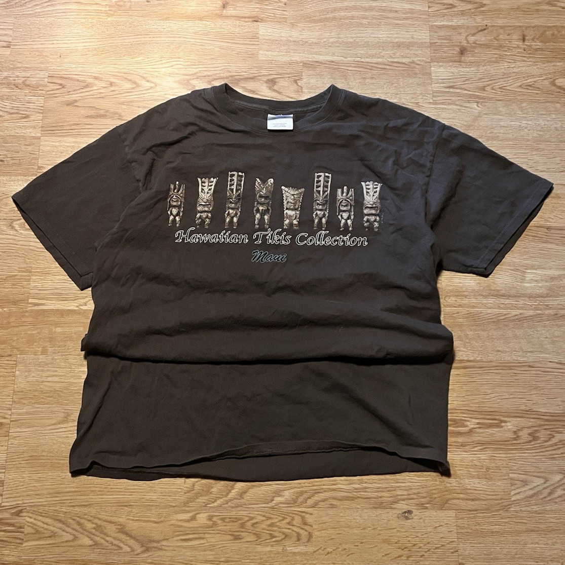 Hanes Heavyweight Brown Hawaii Graphic Crew Neck Short Sleeve T-Shirt Men XL