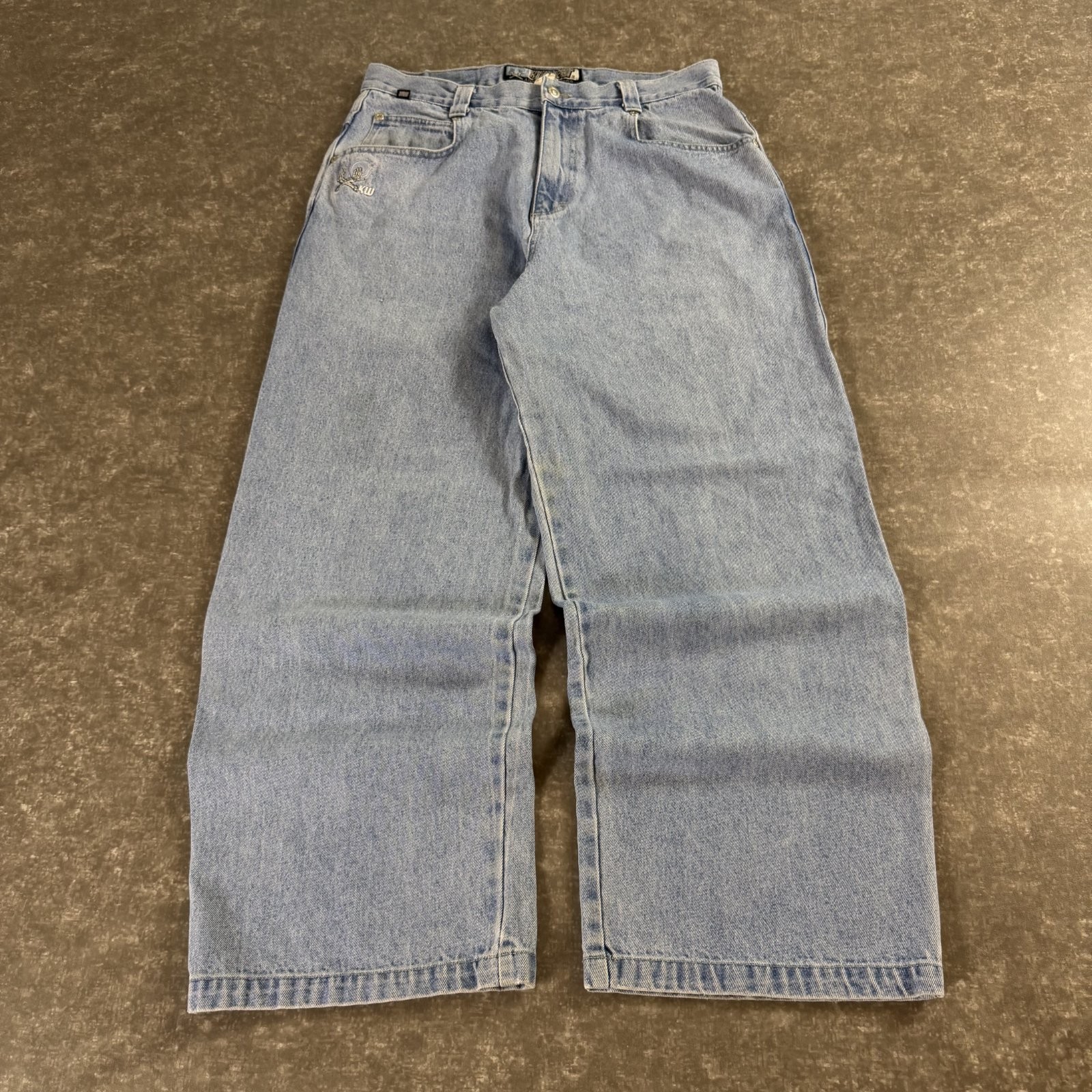 Vintage Kikwear Auxiliary Armor Wide Leg Jeans Light Wash Skater Denim 34 x 31