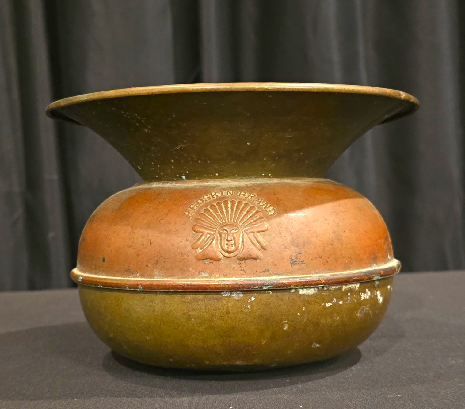 Antique 19th Century Redskin Brand Plug Chewing Tobacco Brass Copper Spittoon Antique 19th Century Redskin Brand Plug Chewing Tobacco Brass Copper Spittoon
