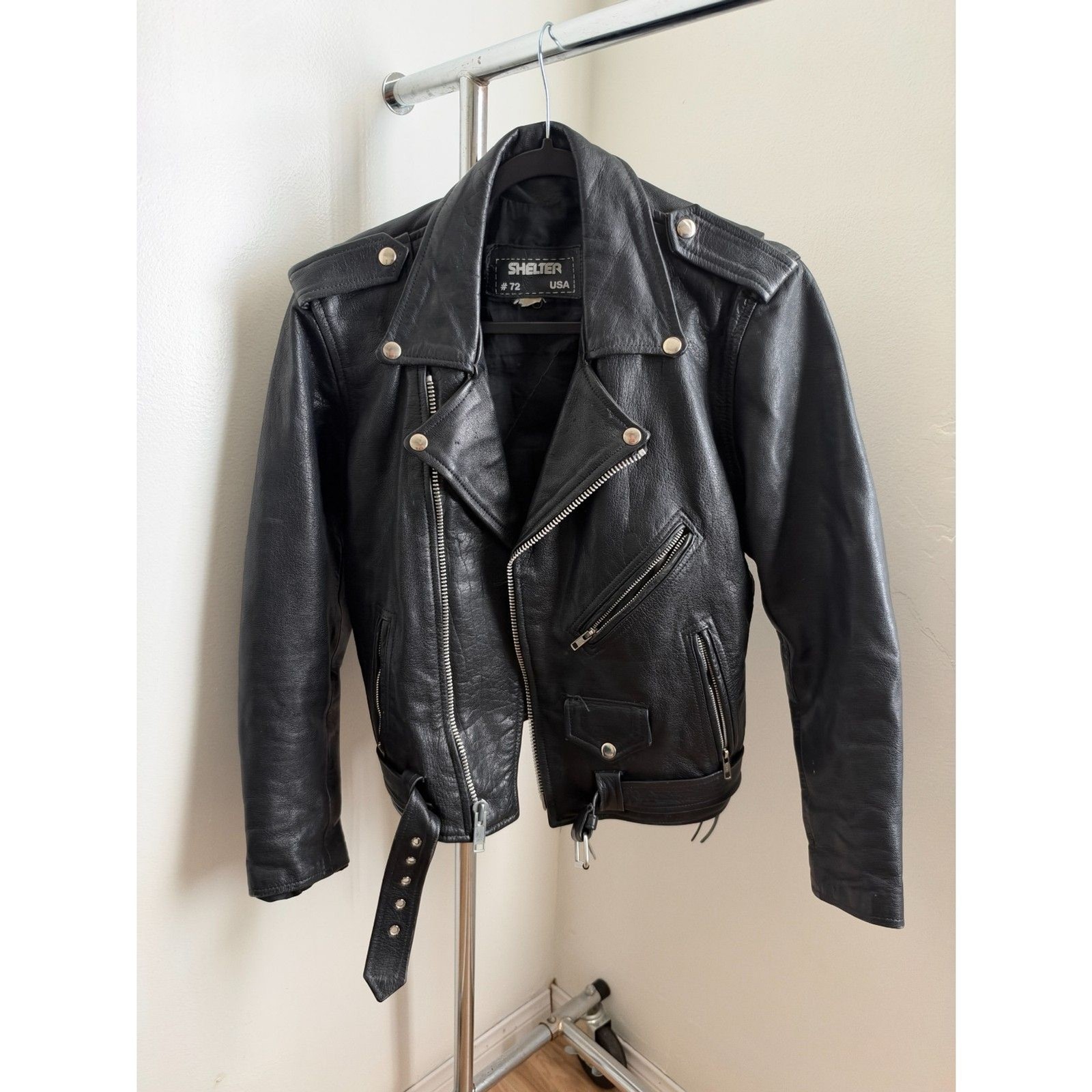 Vintage 1970s 70s 80s Leather Motorcycle Jacket by Shelter USA #725 Vintage 1970s 70s 80s Leather Motorcycle Jacket by Shelter USA #725