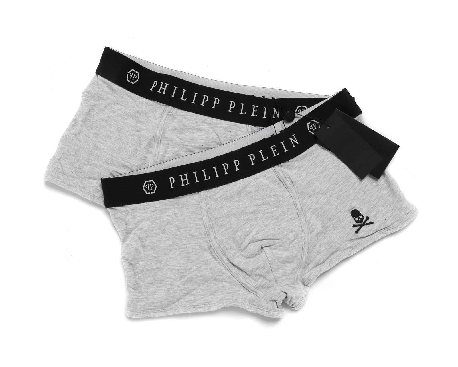 NWT BI-PACK with 2 PHILIPP PLEIN BOXER BRIEFS grey stretch cotton luxury L