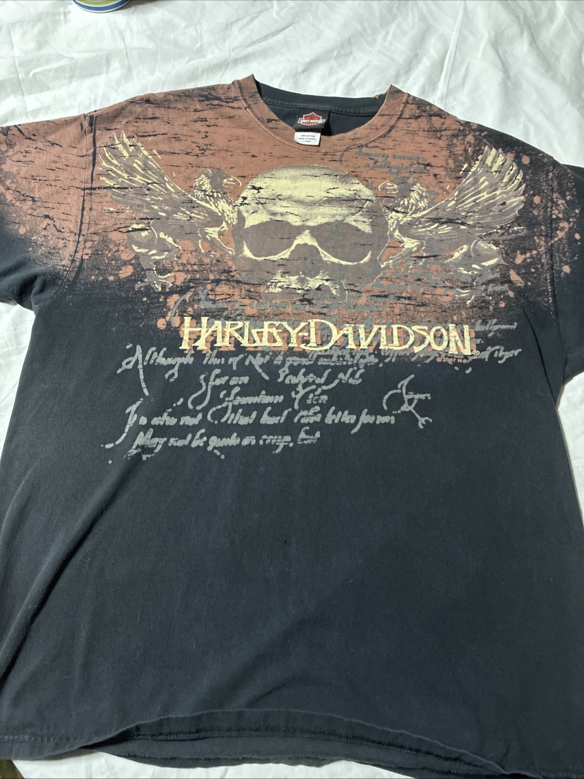 VTG Harley 2007 All Over Print Graphic T Xl Skull Eagle Good Condition LA Calif
