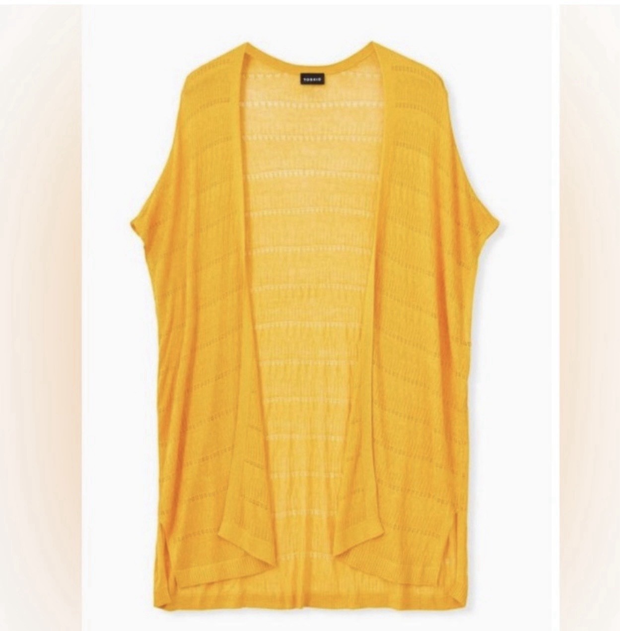 Torrid Kimono Yellow Pointelle Open Front Sweater Cardigan Sz 00/0 NWT
