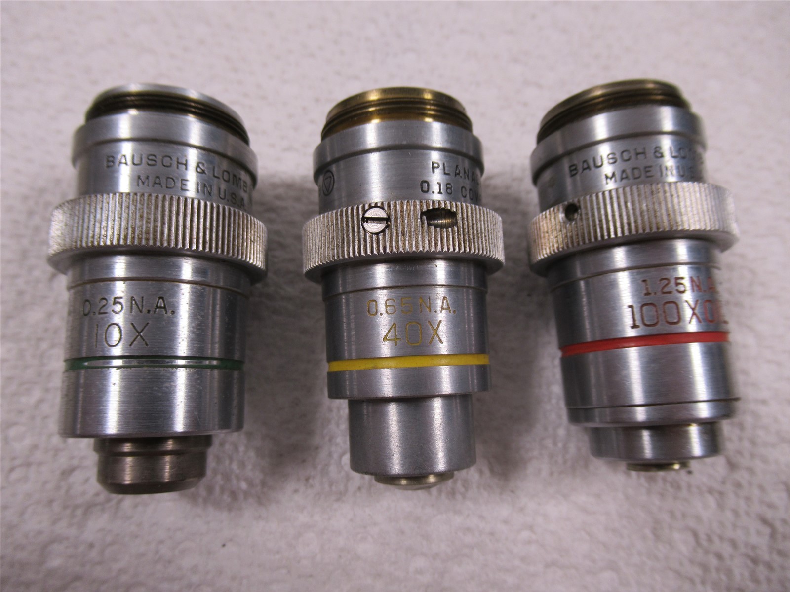 Bausch & Lomb Microscope Objective Lenses 100X 40X 10X Flat Field Plan Achromat Bausch & Lomb Microscope Objective Lenses 100X 40X 10X Flat Field Plan Achromat