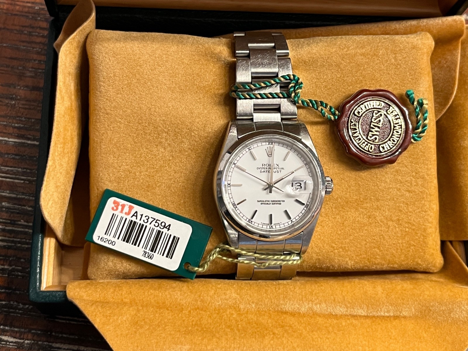 Rolex Datejust Mens Stainless Steel Watch with Oyster Band and White Dial 16200