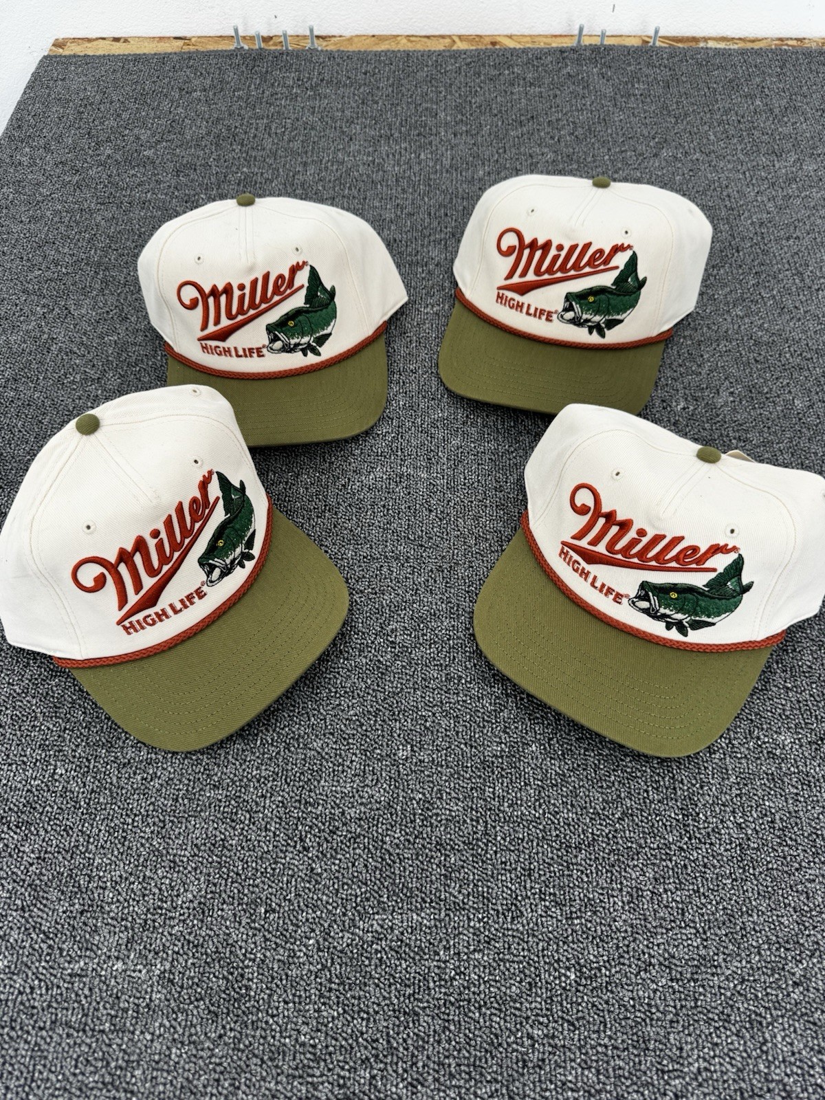 Miller High Life Bass Fishing Snapback Hat Cream/Green Rope Cap Miller High Life Bass Fishing Snapback Hat Cream/Green Rope Cap