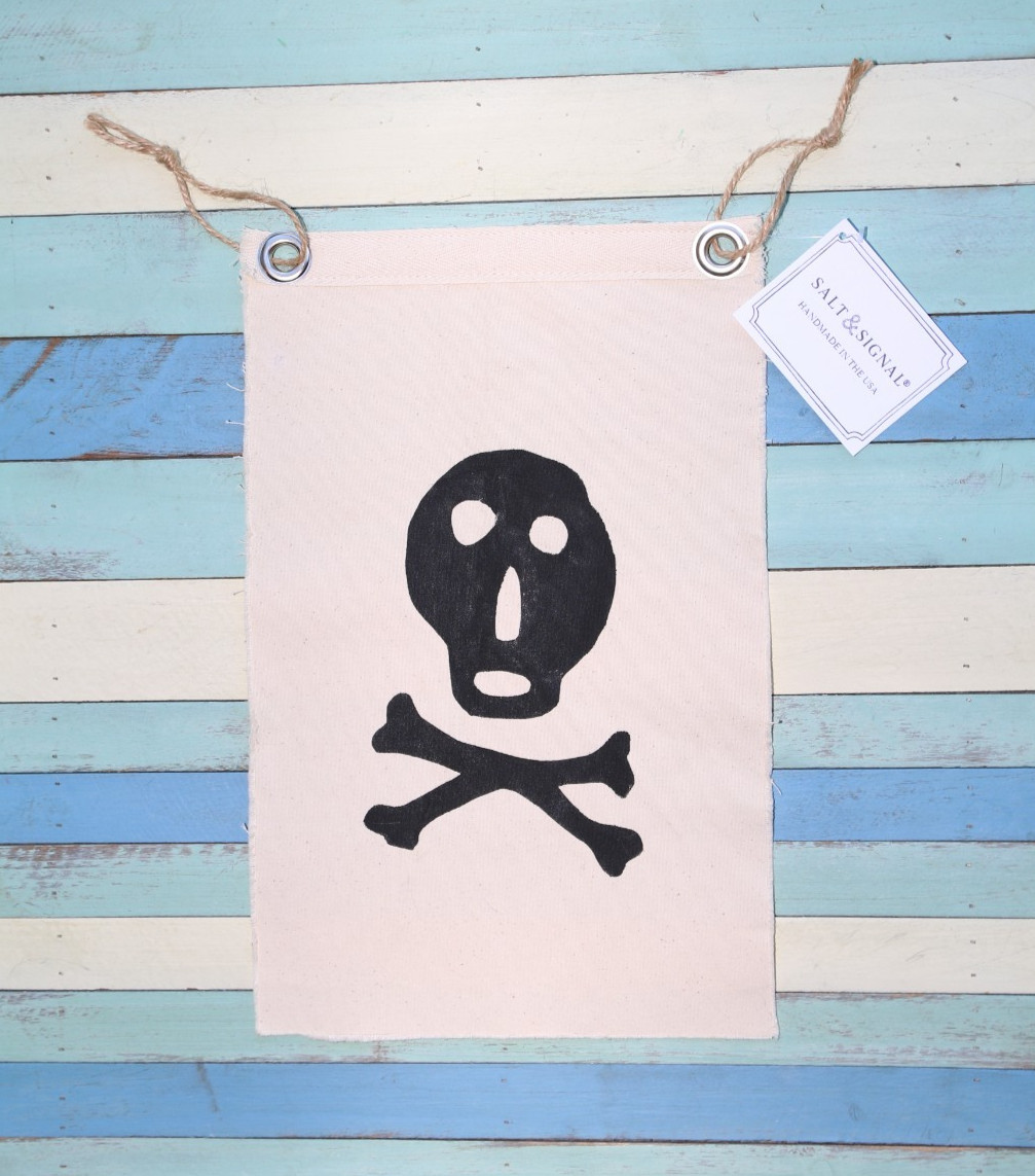 Cotton Canvas  Pirate Skull and Crossbones Flag Burgee Vintage Inspired