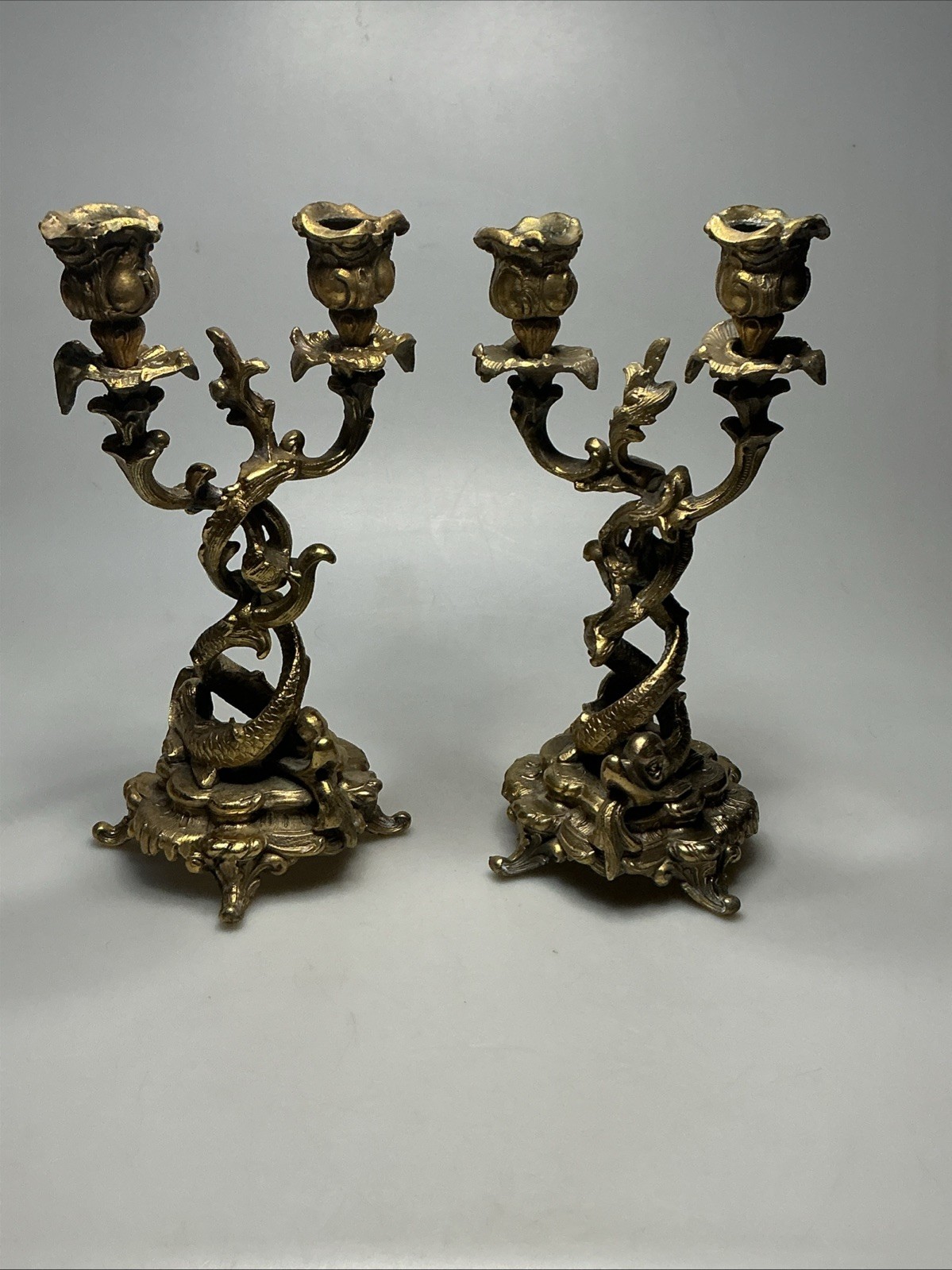 A Pair of 19th Century Bronze signed J.B. Candlesticks Jennings Brothers A Pair of 19th Century Bronze signed J.B. Candlesticks Jennings Brothers