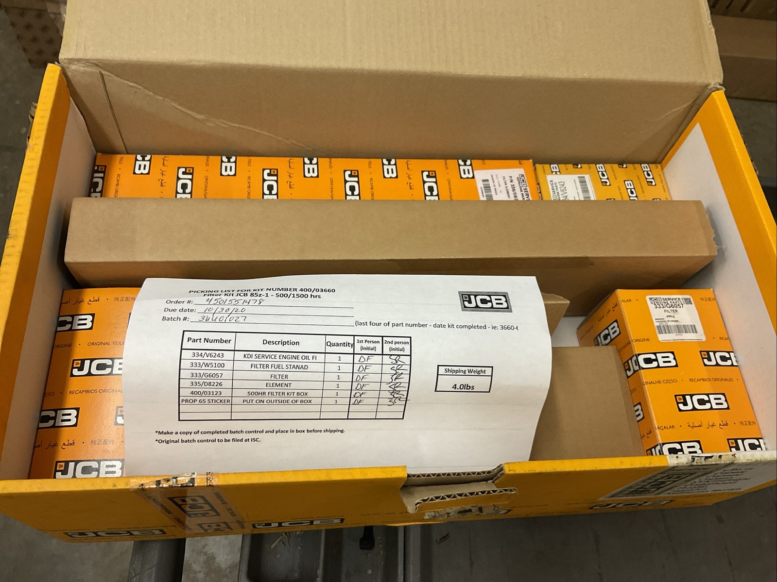 NOS JCB 400/03660 500 Hour Filter Service Kit #33