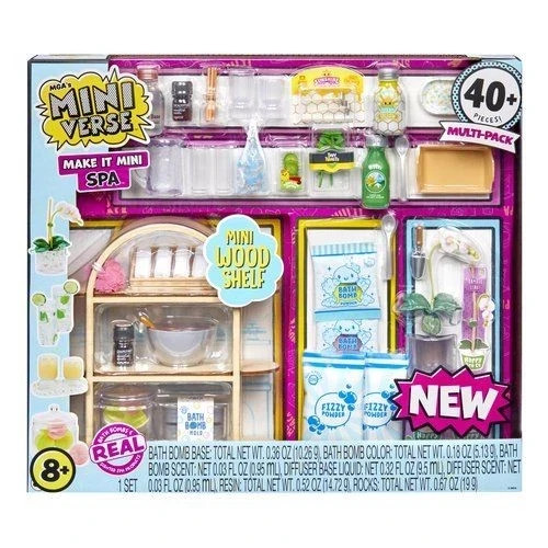 MGA\'s Miniverse Make It Mini Spa Multipack 40+ Pieces Mini Wood Shelf NEW