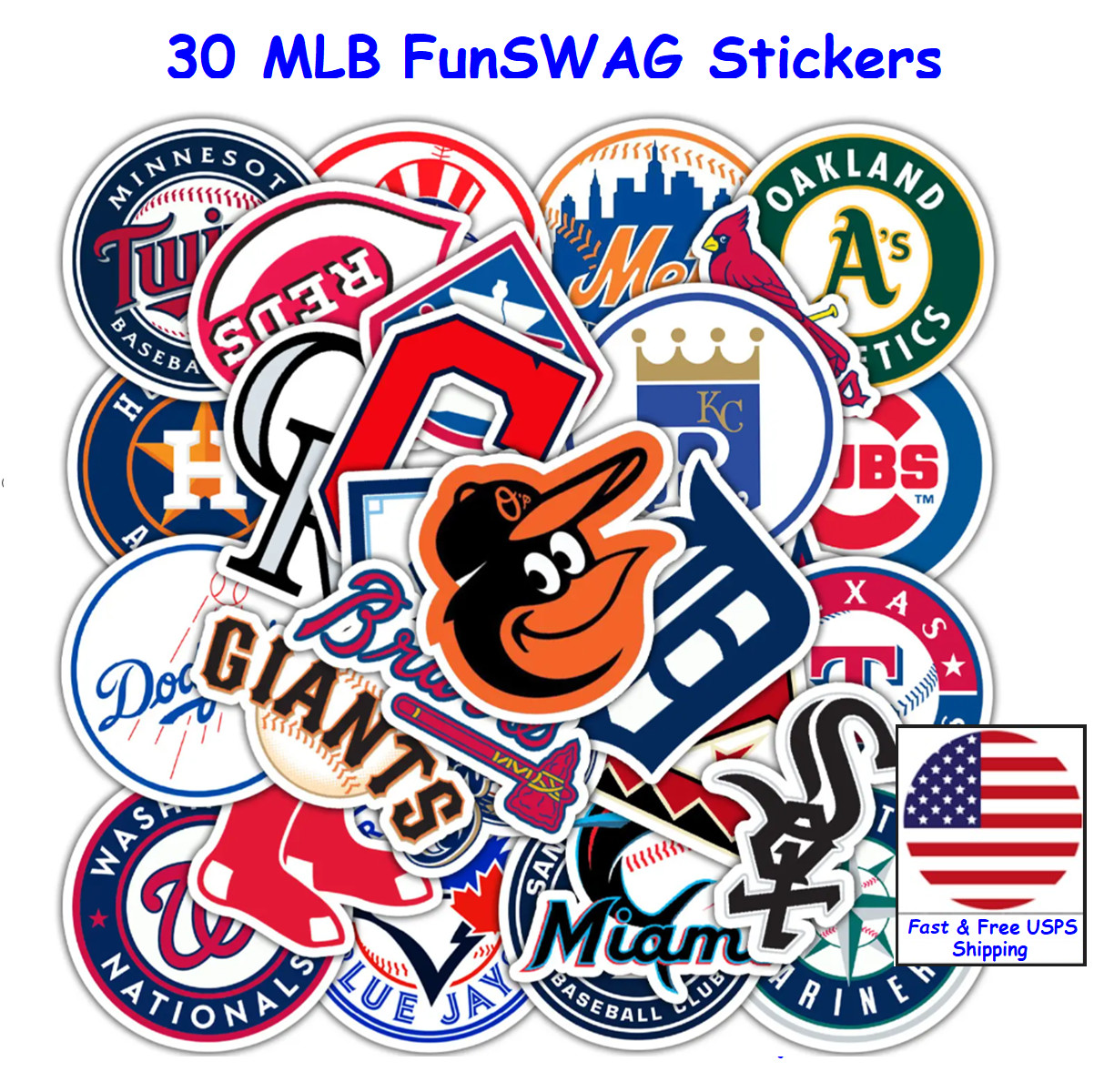 MLB Logo 30 Pc. Sticker Set. All Teams. FAST/FREE Shipping. Walls, Mirrors, Mugs